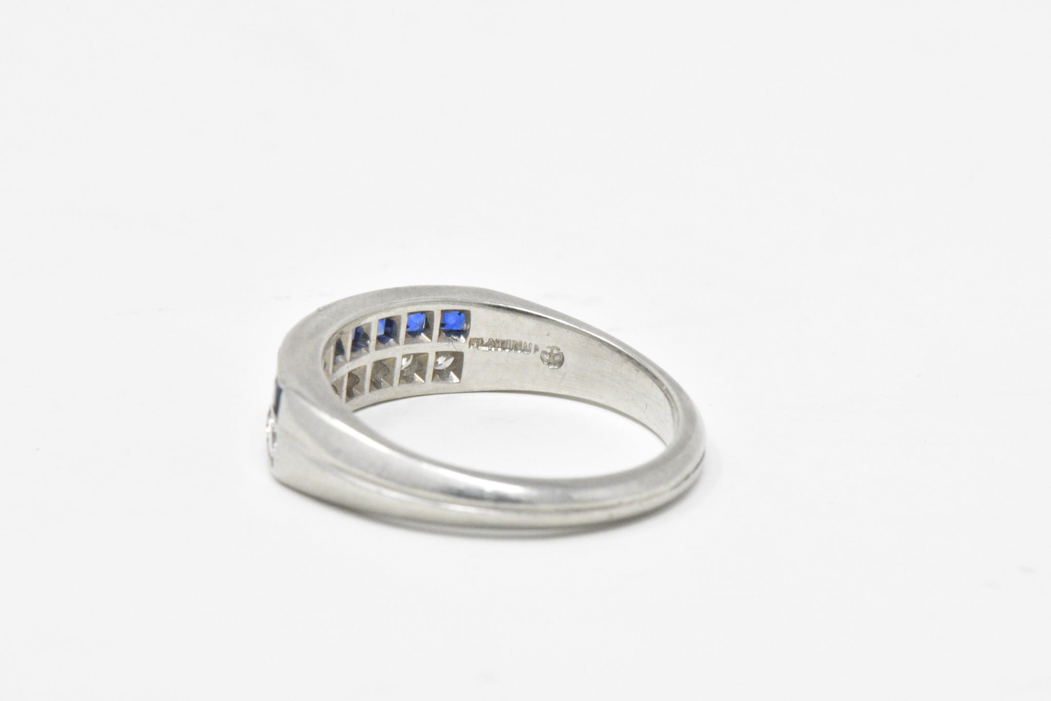 McTeigue & Co. Platinum Diamond & Blue Sapphire Ring Vintage Wedding Band Wilson's Estate Jewelry