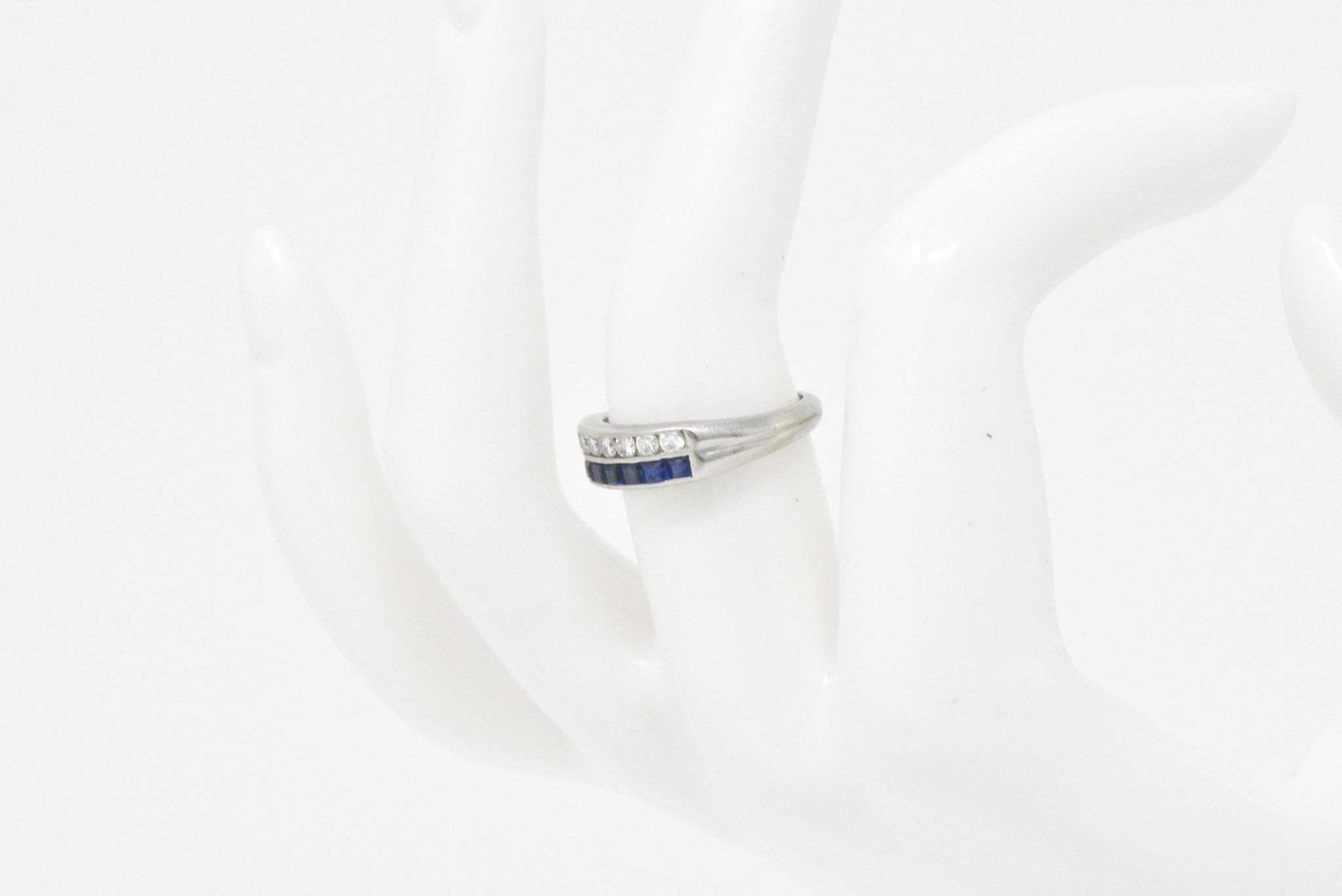 McTeigue & Co. Platinum Diamond & Blue Sapphire Ring Vintage Wedding Band Wilson's Estate Jewelry