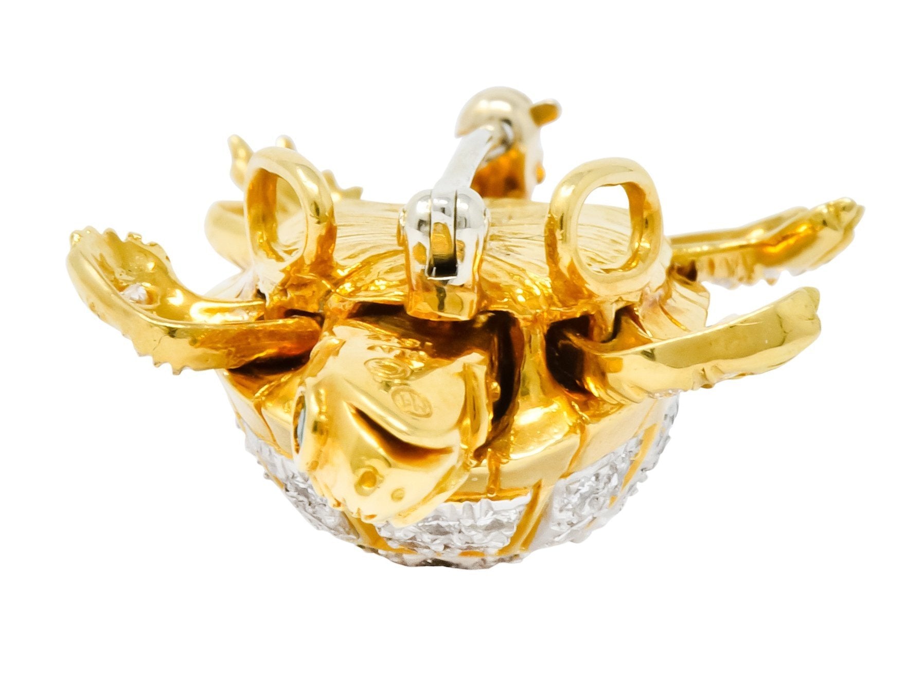 McTeigue Vintage 2.20 CTW Diamond Emerald Platinum-Topped 18 Karat Gold Turtle Pendant Brooch - Wilson's Estate Jewelry