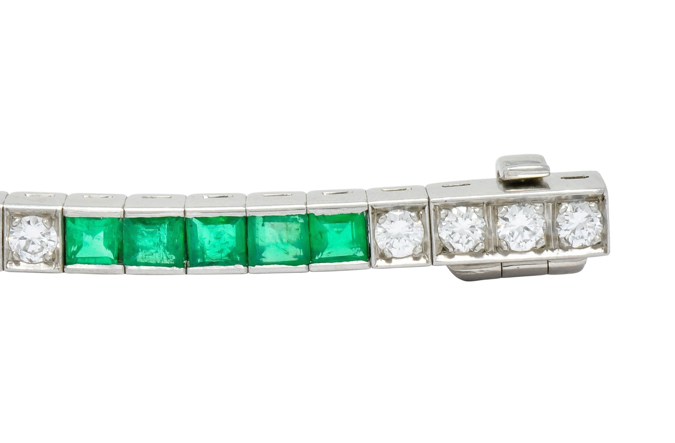 Mid-Century 6.06 CTW Diamond Emerald Platinum Tennis Line Bracelet - Wilson's Estate Jewelry