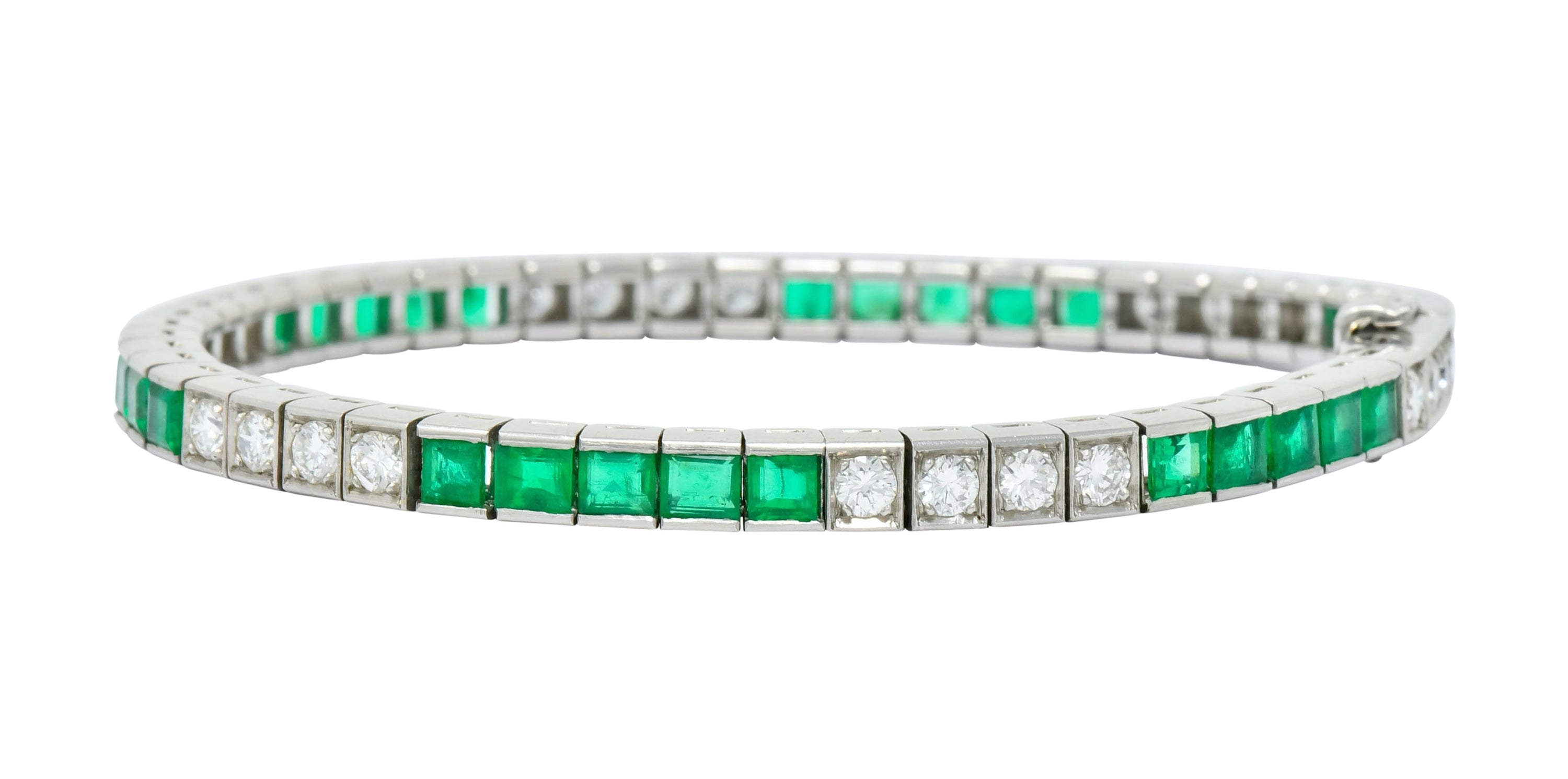 Mid-Century 6.06 CTW Diamond Emerald Platinum Tennis Line Bracelet - Wilson's Estate Jewelry