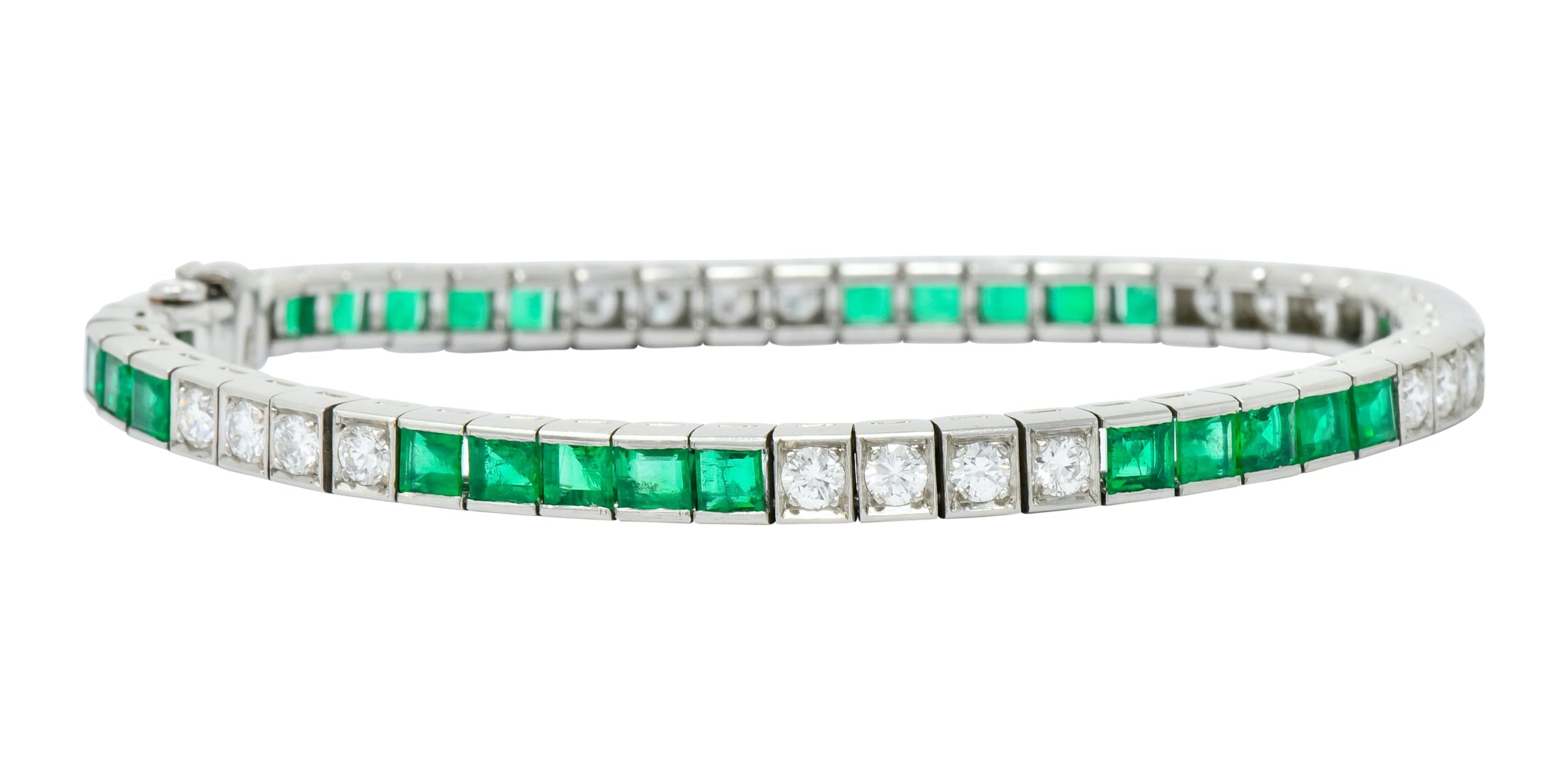 Mid-Century 6.06 CTW Diamond Emerald Platinum Tennis Line Bracelet - Wilson's Estate Jewelry