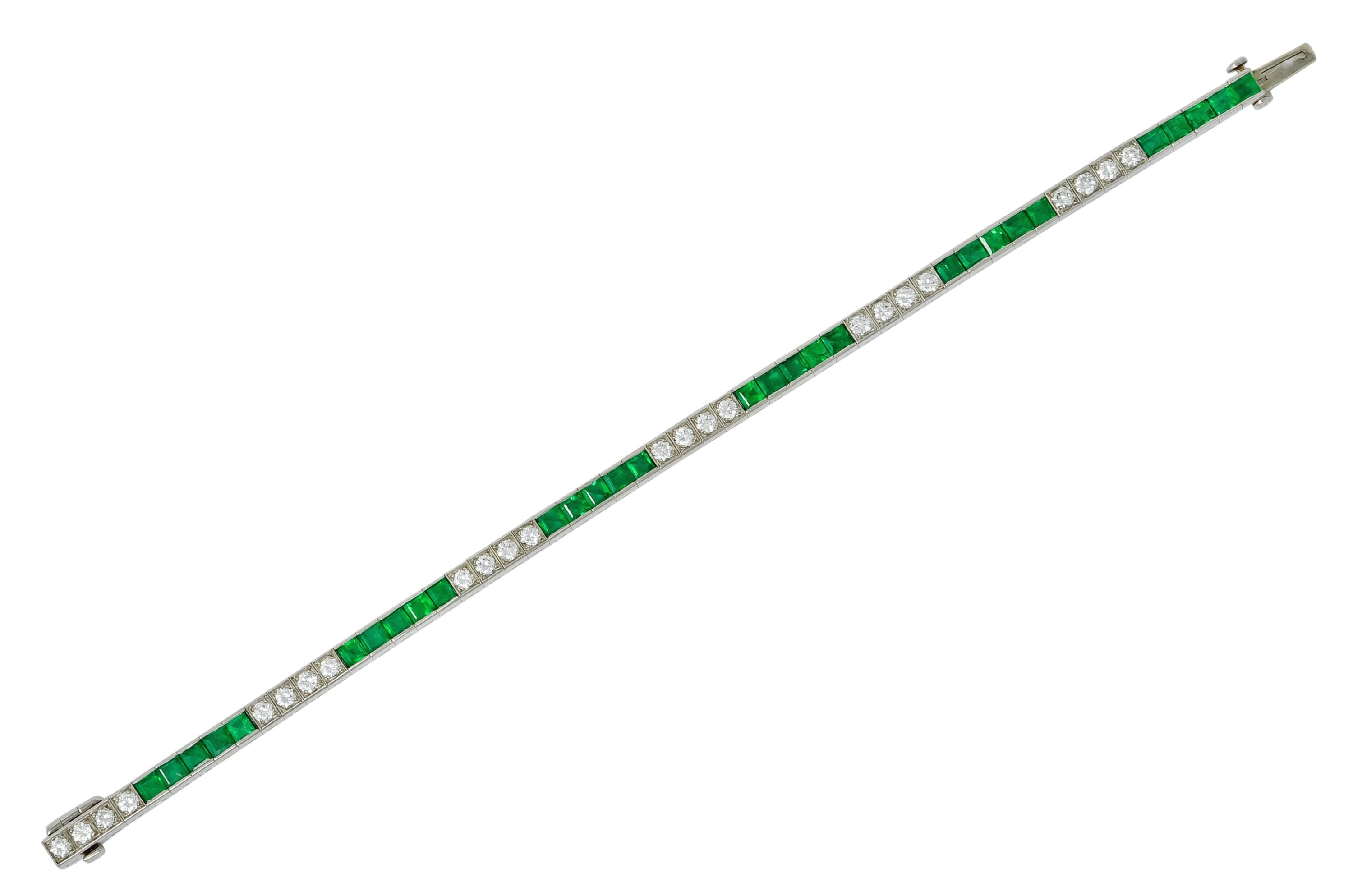 Mid-Century 6.06 CTW Diamond Emerald Platinum Tennis Line Bracelet - Wilson's Estate Jewelry