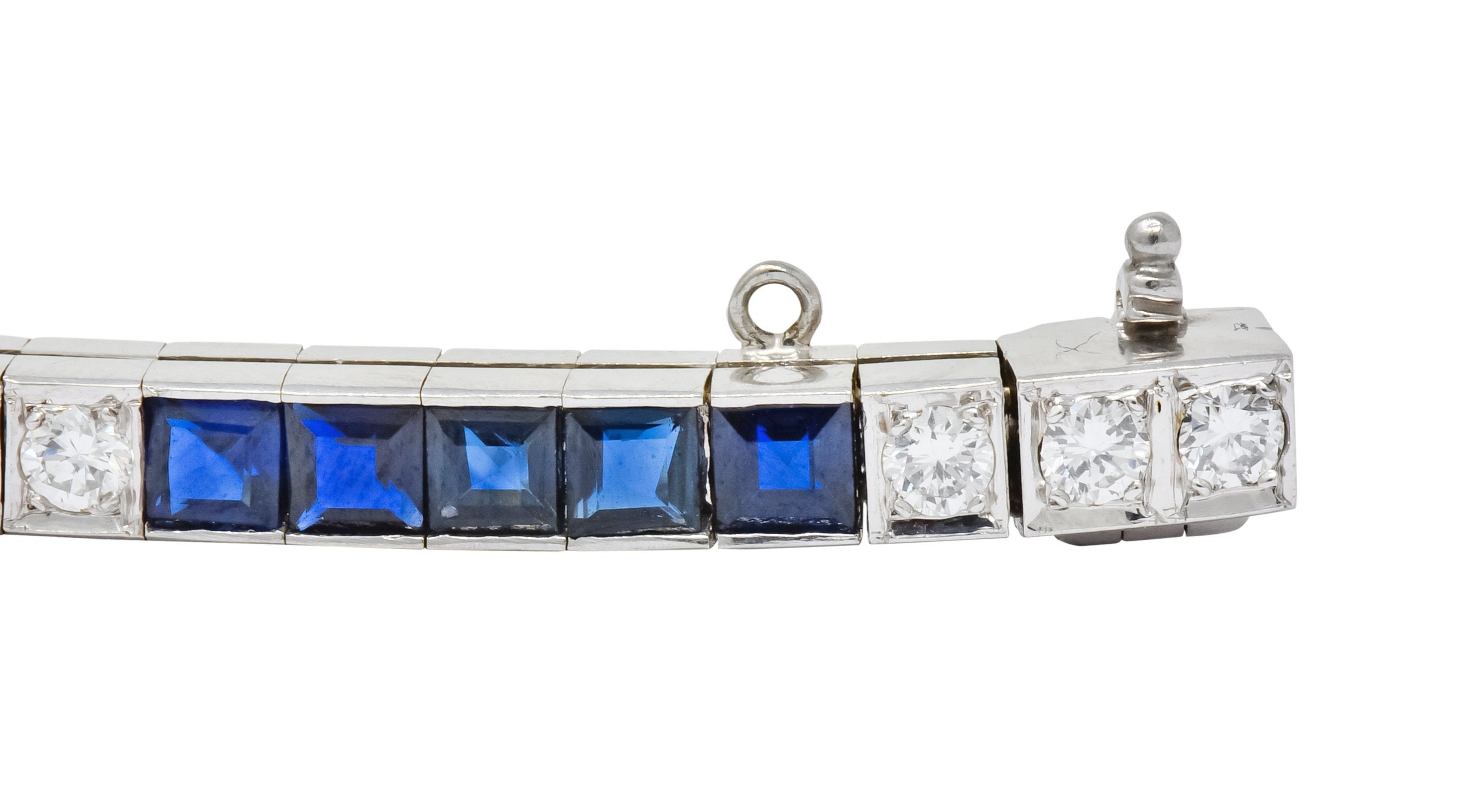 Mid-Century 7.00 CTW Diamond Sapphire 14 Karat White Gold Line Bracelet Circa 1950s - Wilson's Estate Jewelry