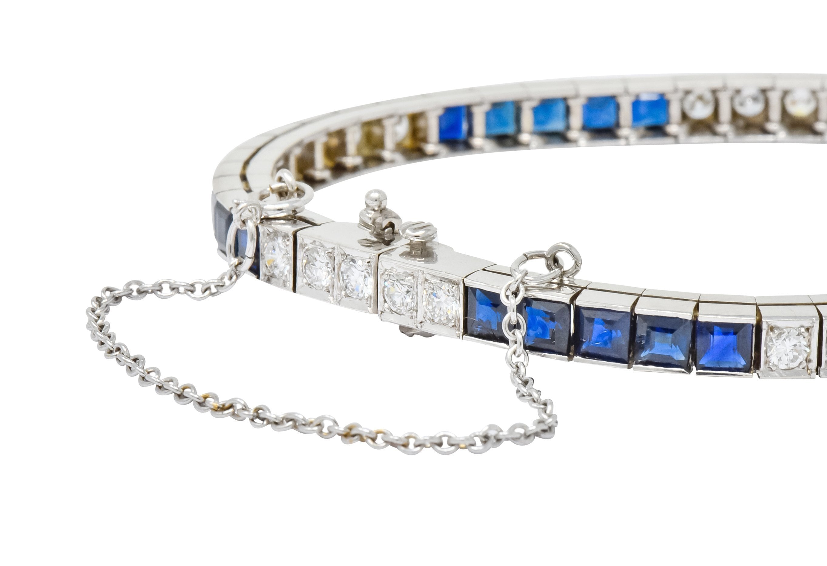 Mid-Century 7.00 CTW Diamond Sapphire 14 Karat White Gold Line Bracelet Circa 1950s - Wilson's Estate Jewelry