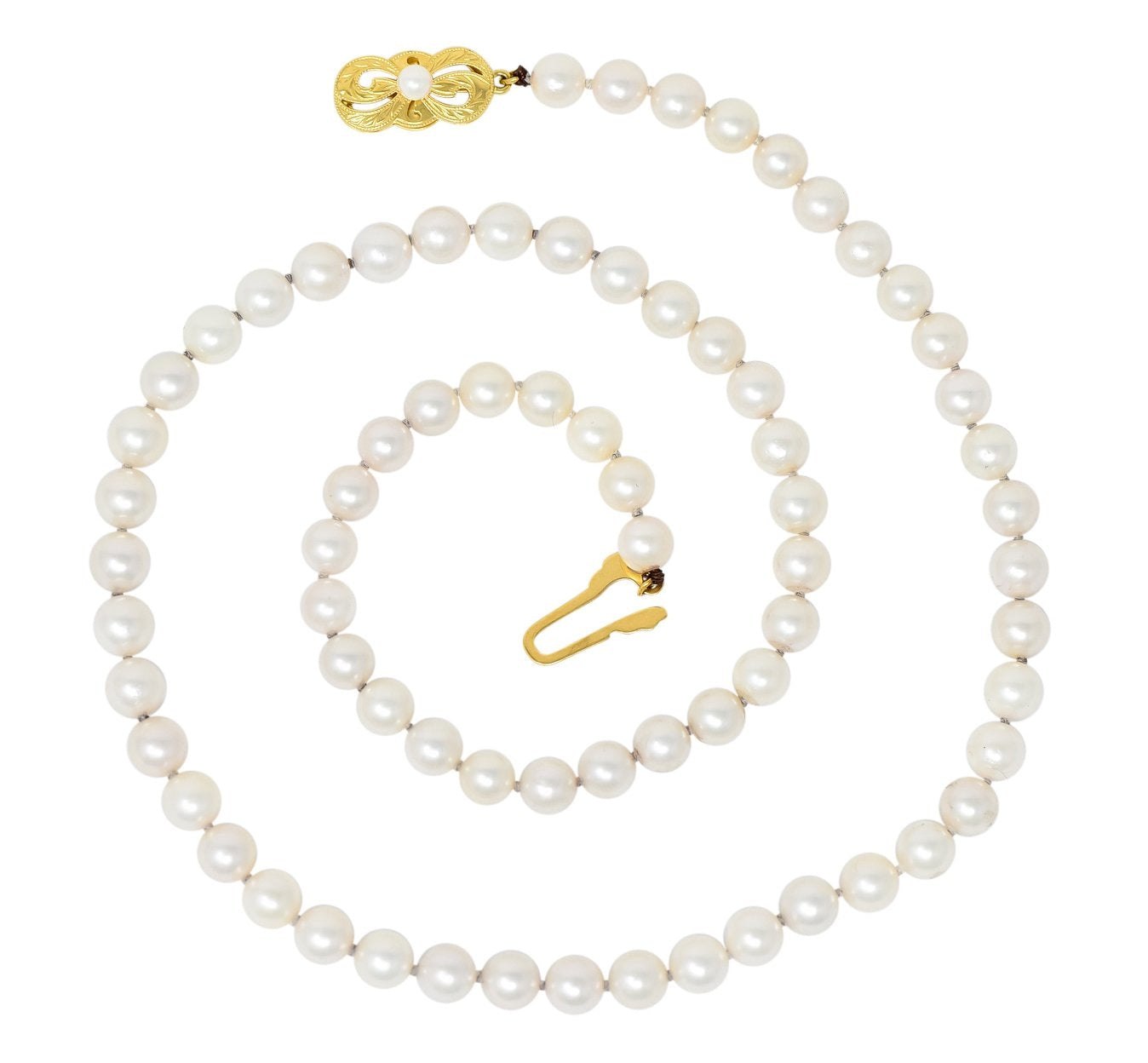 Mikimoto Contemporary Cultured Pearl 18 Karat Yellow Gold Necklace - Wilson's Estate Jewelry