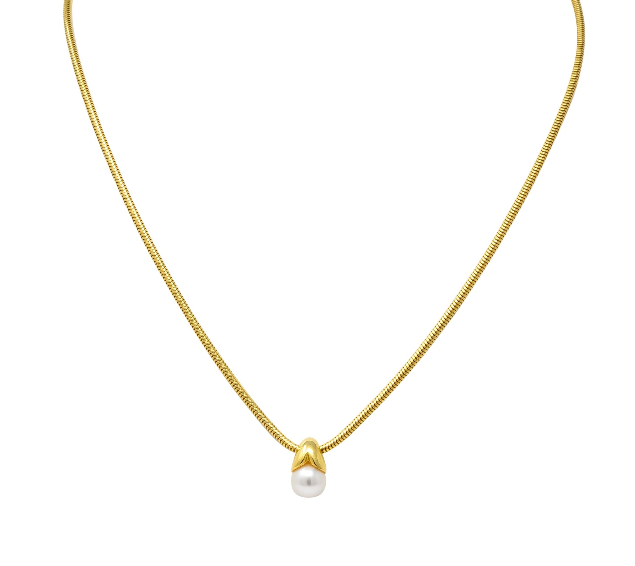 Mikimoto Cultured Pearl 18 Karat Gold Drop Necklace - Wilson's Estate Jewelry