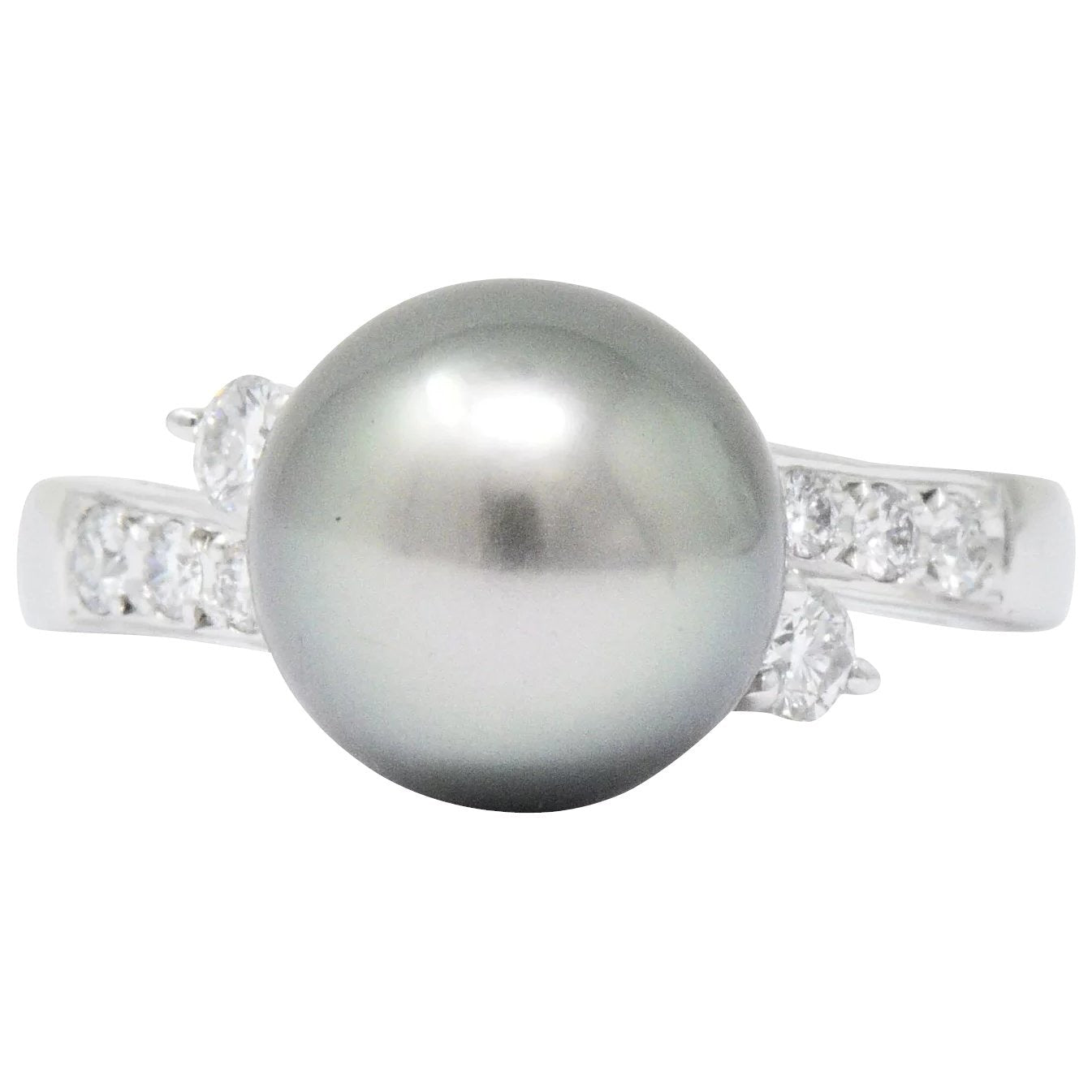 Mikimoto Grey South Sea Pearl 0.40 CTW Diamond Platinum Ring Wilson's Estate Jewelry