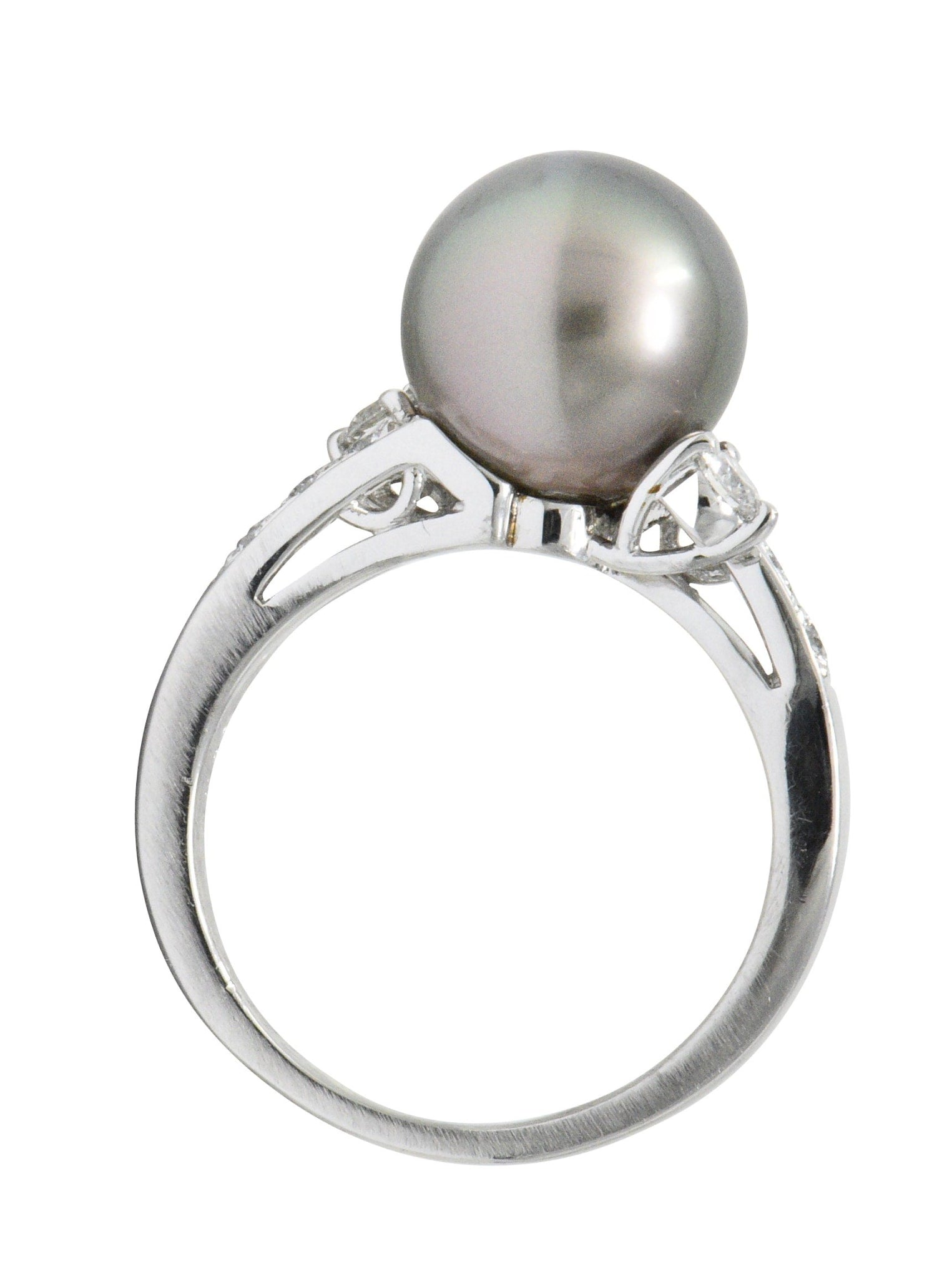 Mikimoto Grey South Sea Pearl 0.40 CTW Diamond Platinum Ring Wilson's Estate Jewelry