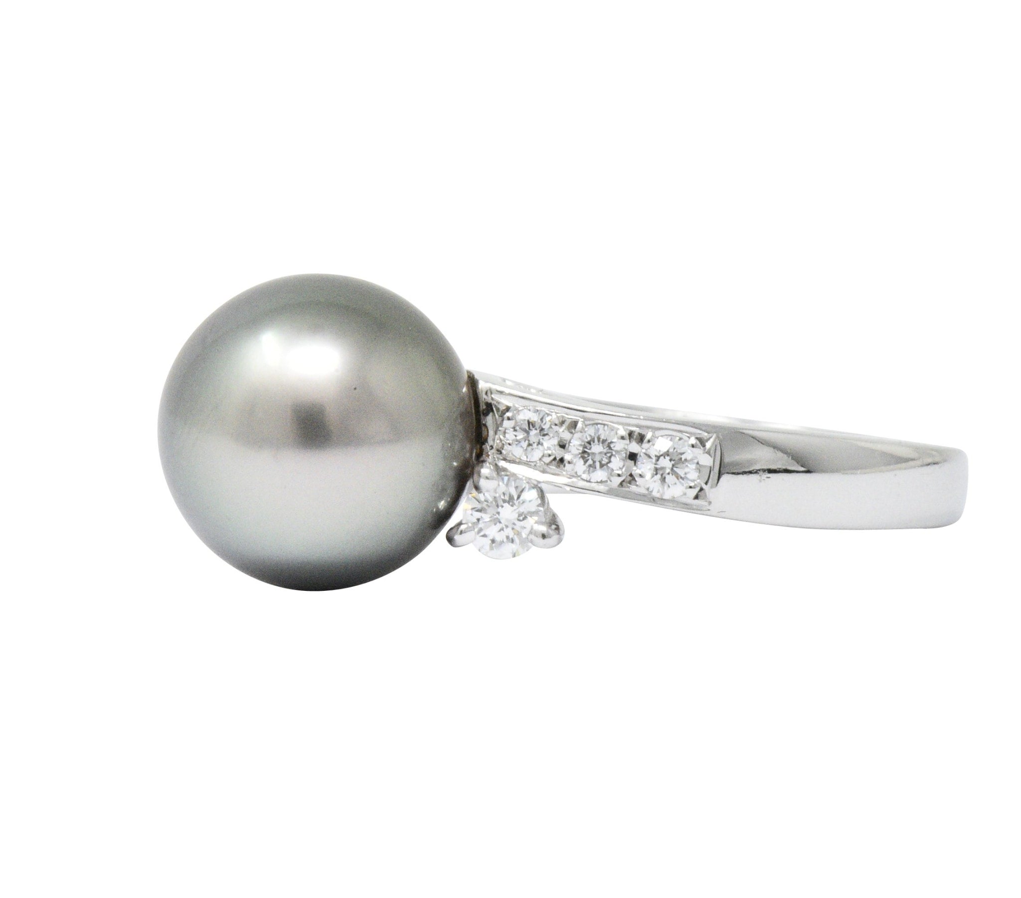 Mikimoto Grey South Sea Pearl 0.40 CTW Diamond Platinum Ring Wilson's Estate Jewelry