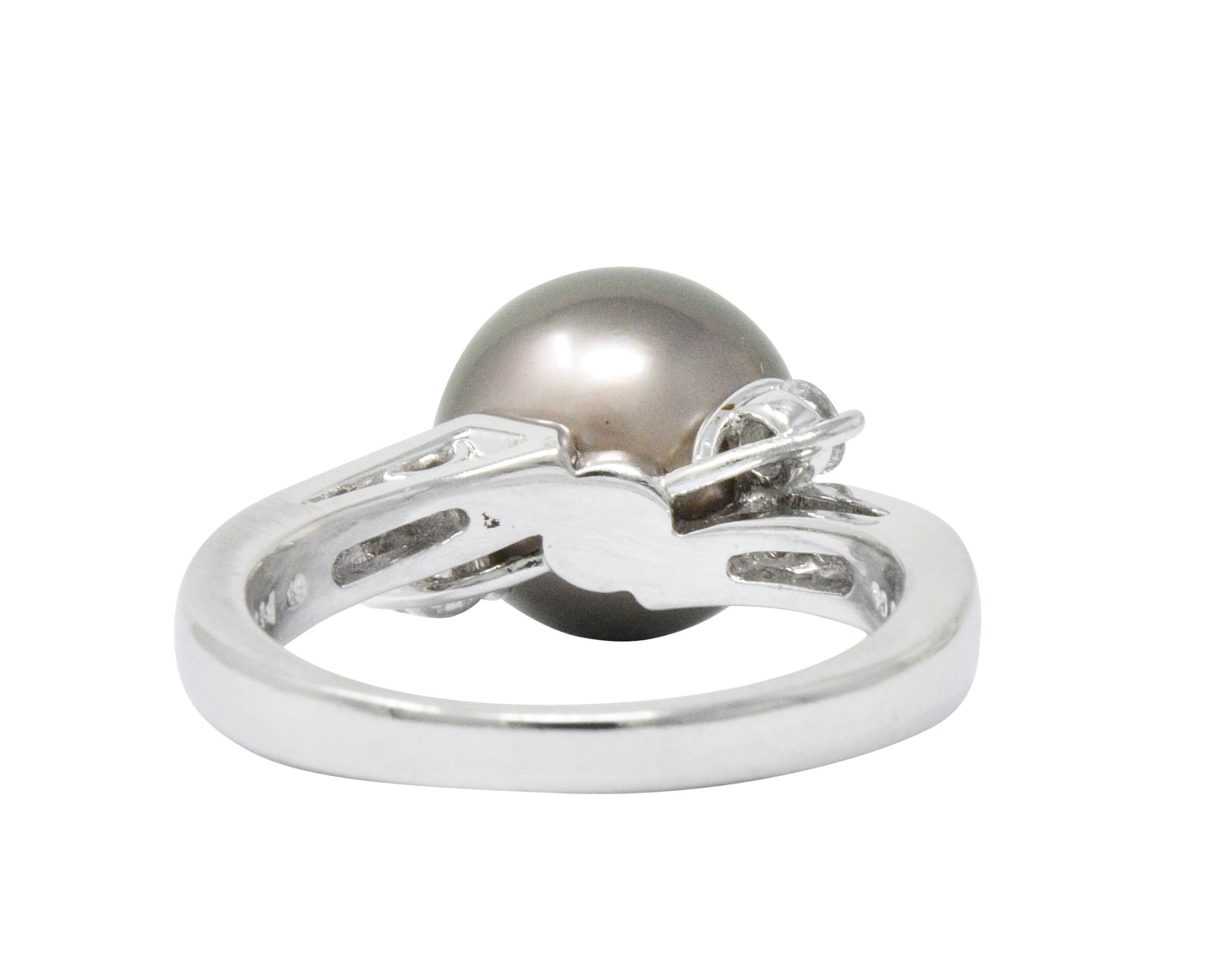 Mikimoto Grey South Sea Pearl 0.40 CTW Diamond Platinum Ring Wilson's Estate Jewelry