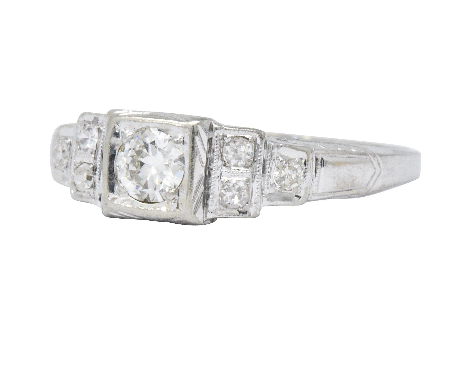 MK Edwardian Diamond 18 Karat White Gold Antique Engagement Ring - Wilson's Estate Jewelry