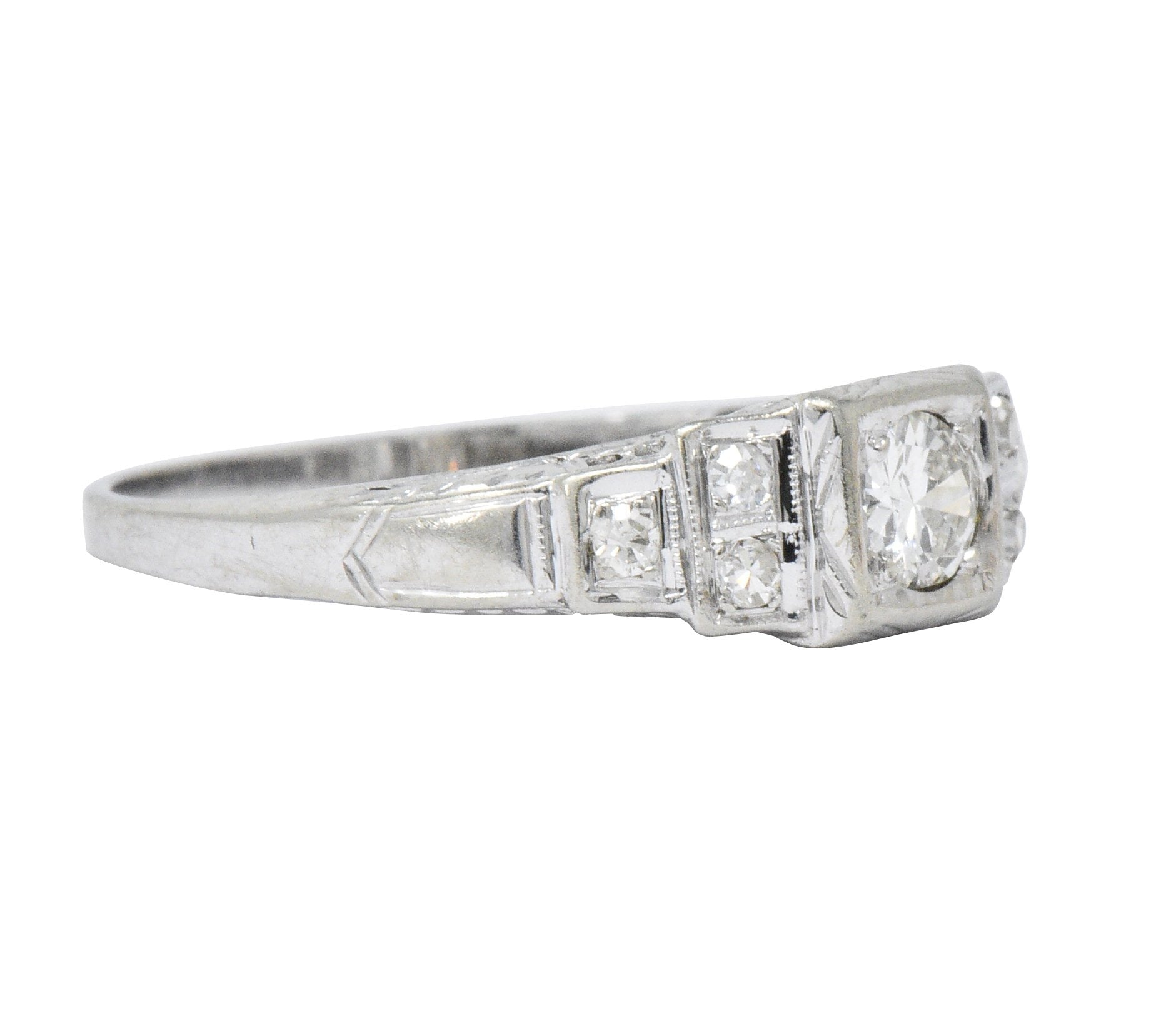 MK Edwardian Diamond 18 Karat White Gold Antique Engagement Ring - Wilson's Estate Jewelry