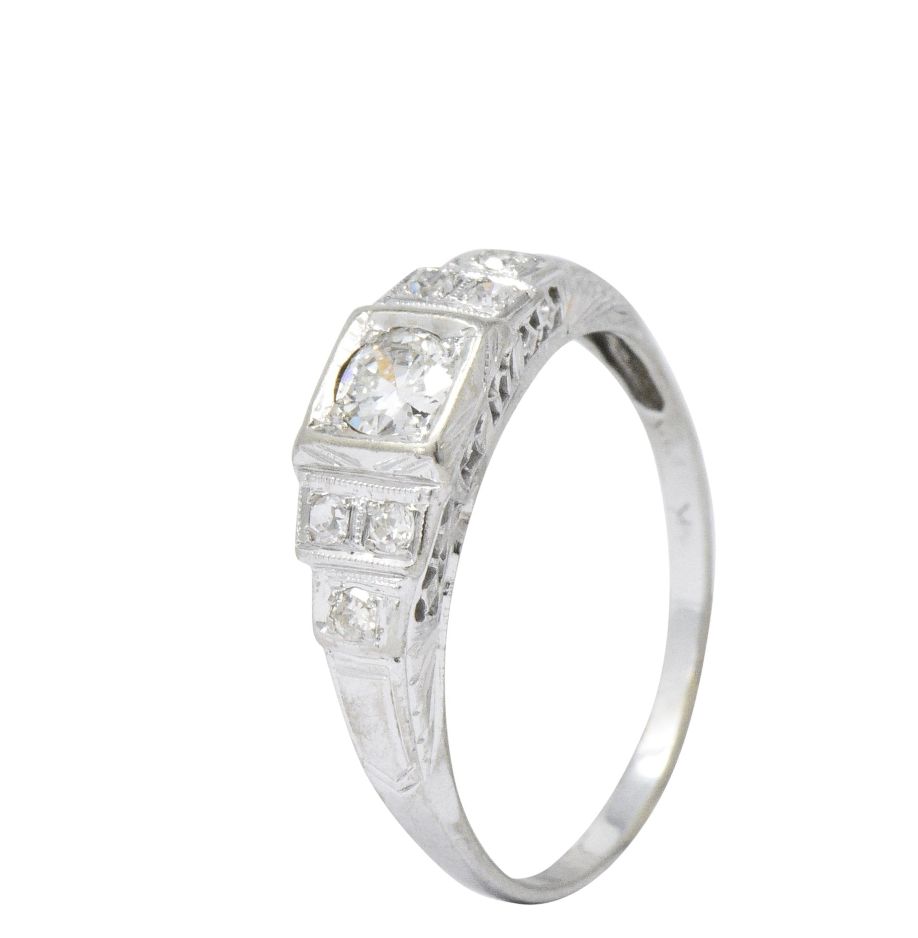 MK Edwardian Diamond 18 Karat White Gold Antique Engagement Ring - Wilson's Estate Jewelry