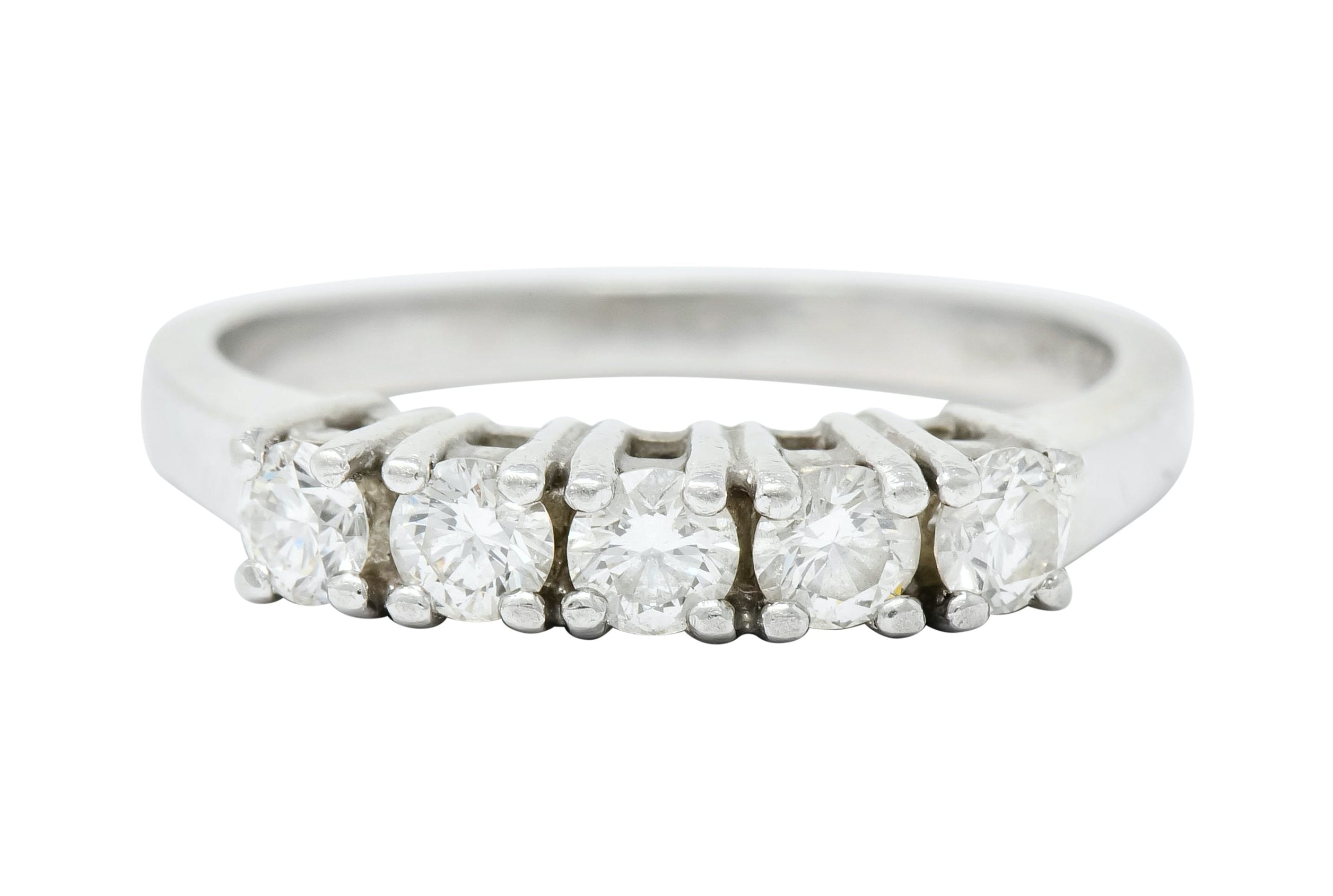 Modern 0.50 CTW Diamond Platinum Five Stone Stacking Anniversary Band Ring - Wilson's Estate Jewelry