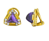 Modern 0.55 CTW Amethyst Diamond 18 Karat Gold Ear-Clips Earrings Wilson's Estate Jewelry