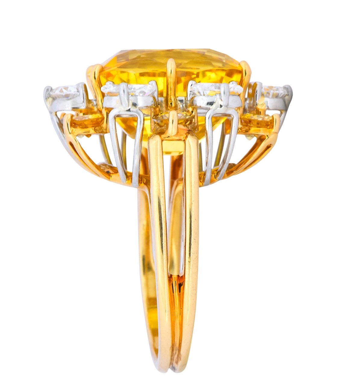 Oscar Heyman 14.86 CTW No Heat Golden Yellow Sapphire Fancy Colored Diamond Platinum 18 Karat Gold Ring GIA - Wilson's Estate Jewelry