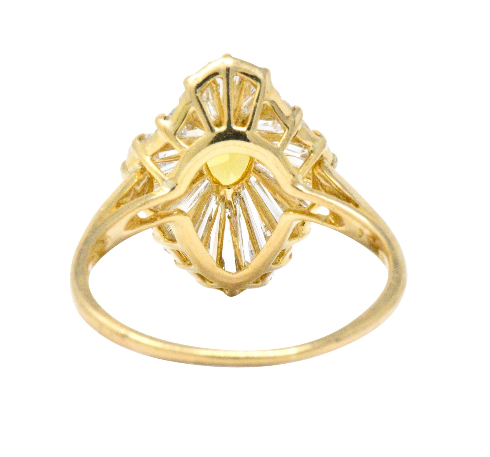 OSCAR HEYMAN 2.74 CTW Fancy Yellow Diamond 18 Karat Gold Ballerina Halo Ring GIA Wilson's Estate Jewelry