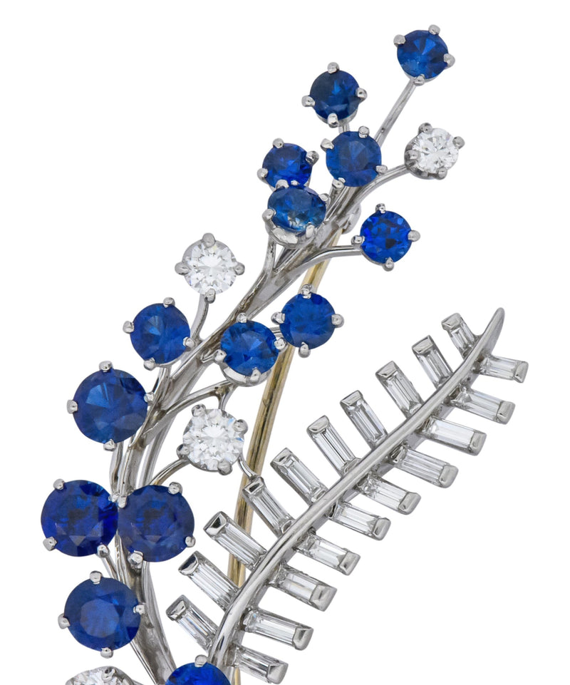 Oscar Heyman 3.40 CTW Sapphire Diamond Platinum Floral Spray Brooch - Wilson's Estate Jewelry
