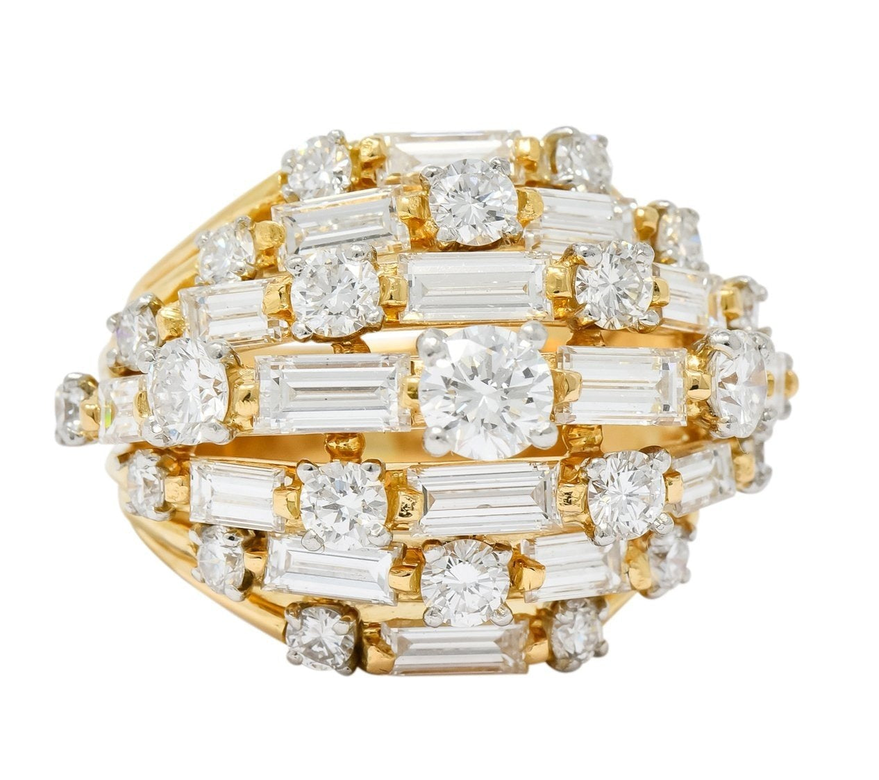 Oscar Heyman Bros. 1960's 4.30 CTW Brilliant Baguette Diamond 18 Karat Gold Cocktail Ring - Wilson's Estate Jewelry