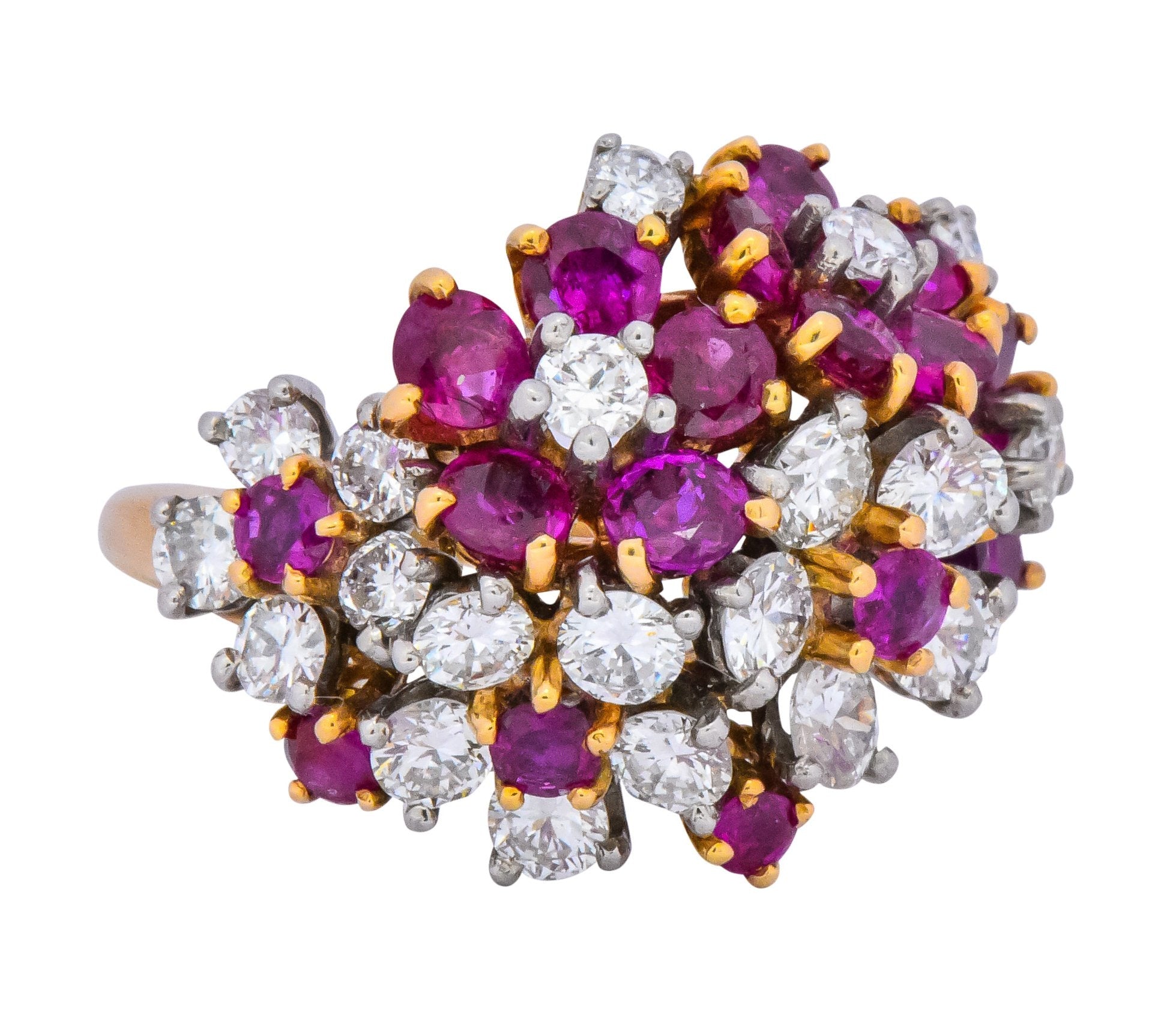 Oscar Heyman Retro 5.15 CTW Diamond Ruby 18 Karat Gold Cluster Flower Ring - Wilson's Estate Jewelry