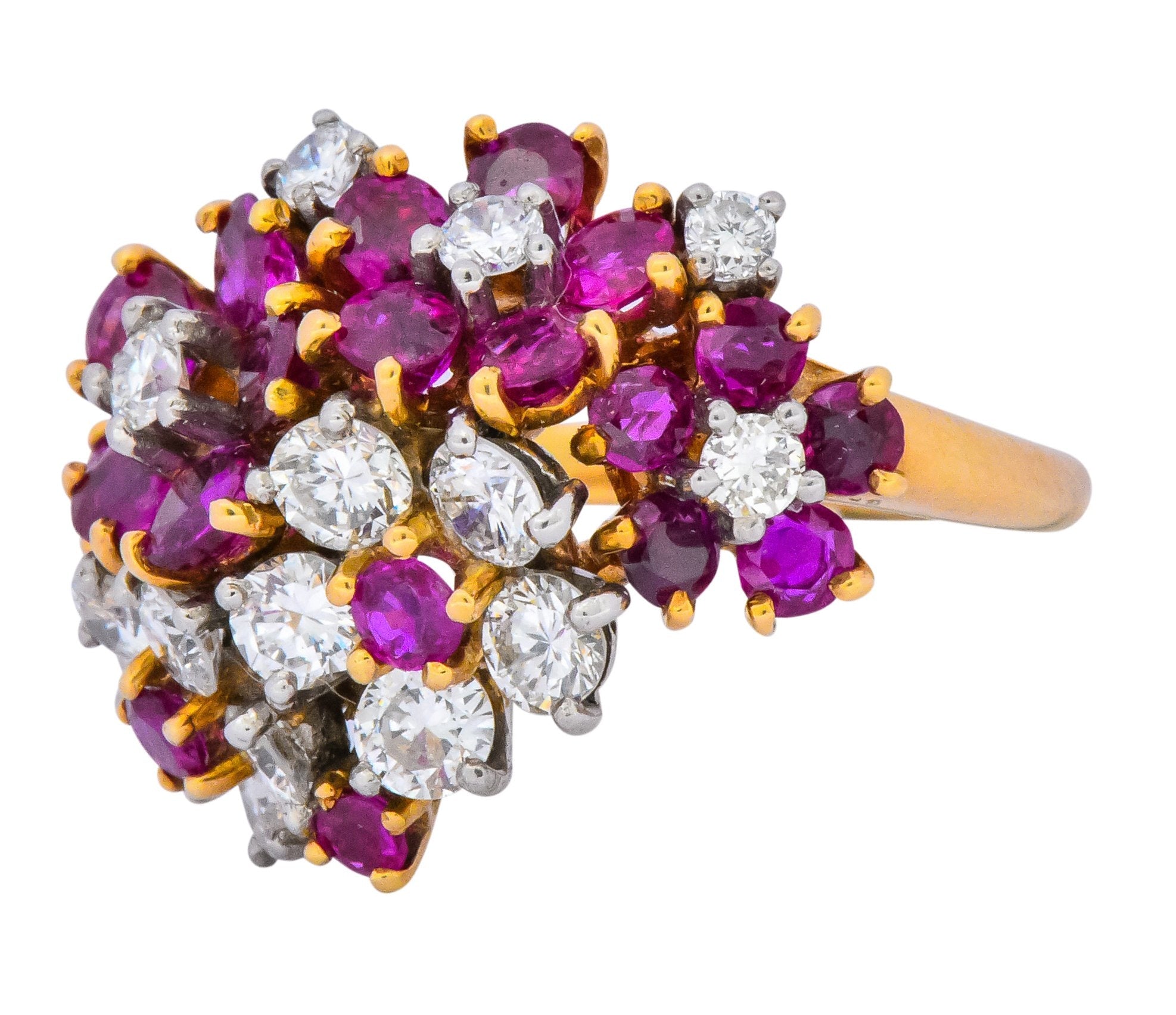 Oscar Heyman Retro 5.15 CTW Diamond Ruby 18 Karat Gold Cluster Flower Ring - Wilson's Estate Jewelry