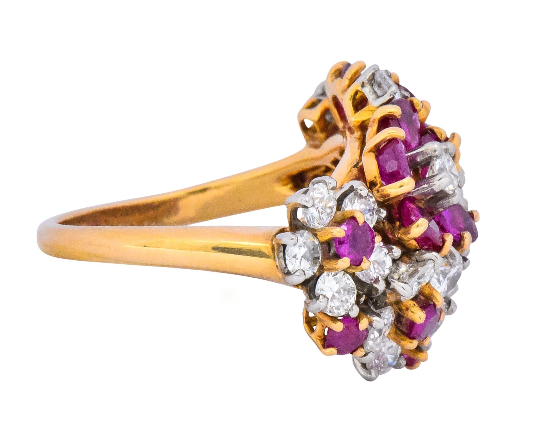 Oscar Heyman Retro 5.15 CTW Diamond Ruby 18 Karat Gold Cluster Flower Ring - Wilson's Estate Jewelry