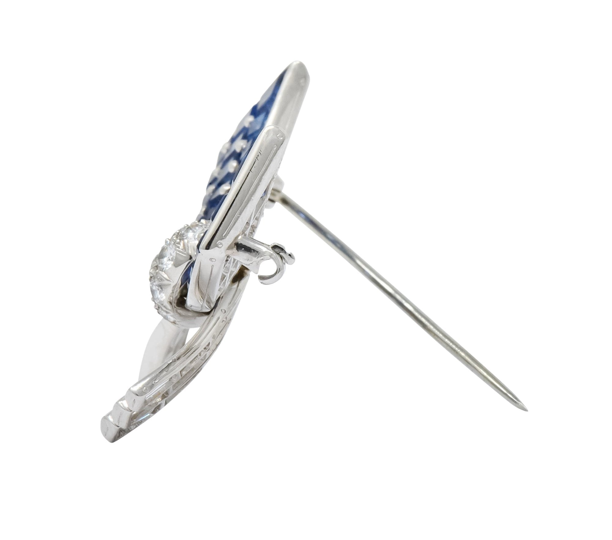 Oscar Heyman Retro 6.10 CTW Sapphire Diamond Platinum Bow Brooch - Wilson's Estate Jewelry