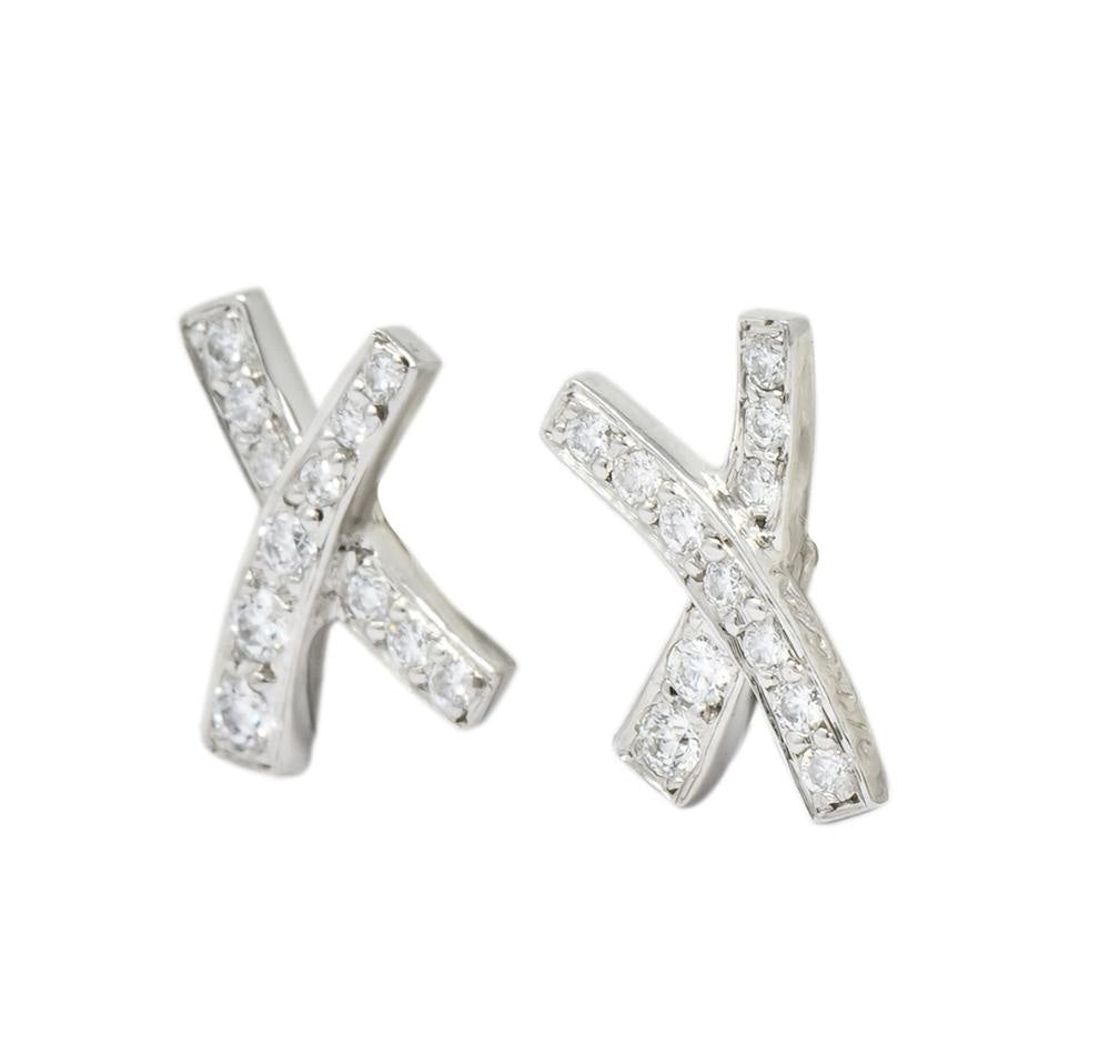 Paloma Picasso Tiffany & Co. 1980's Vintage 0.30 CTW Diamond Platinum Kiss X Stud Earrings - Wilson's Estate Jewelry