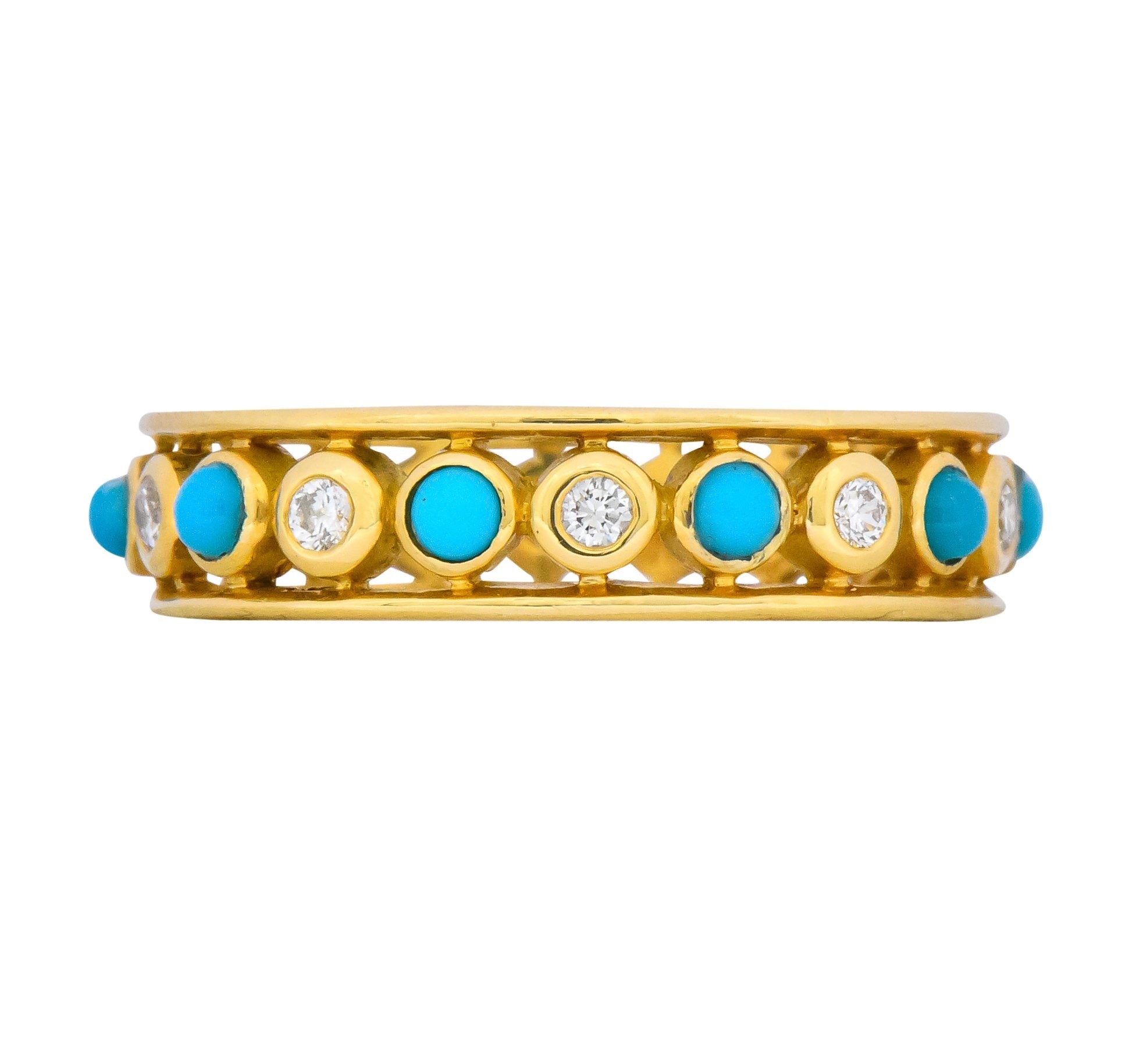 Paloma Picasso Tiffany & Co. Italy Diamond Turquoise 18 Karat Gold Band Ring - Wilson's Estate Jewelry