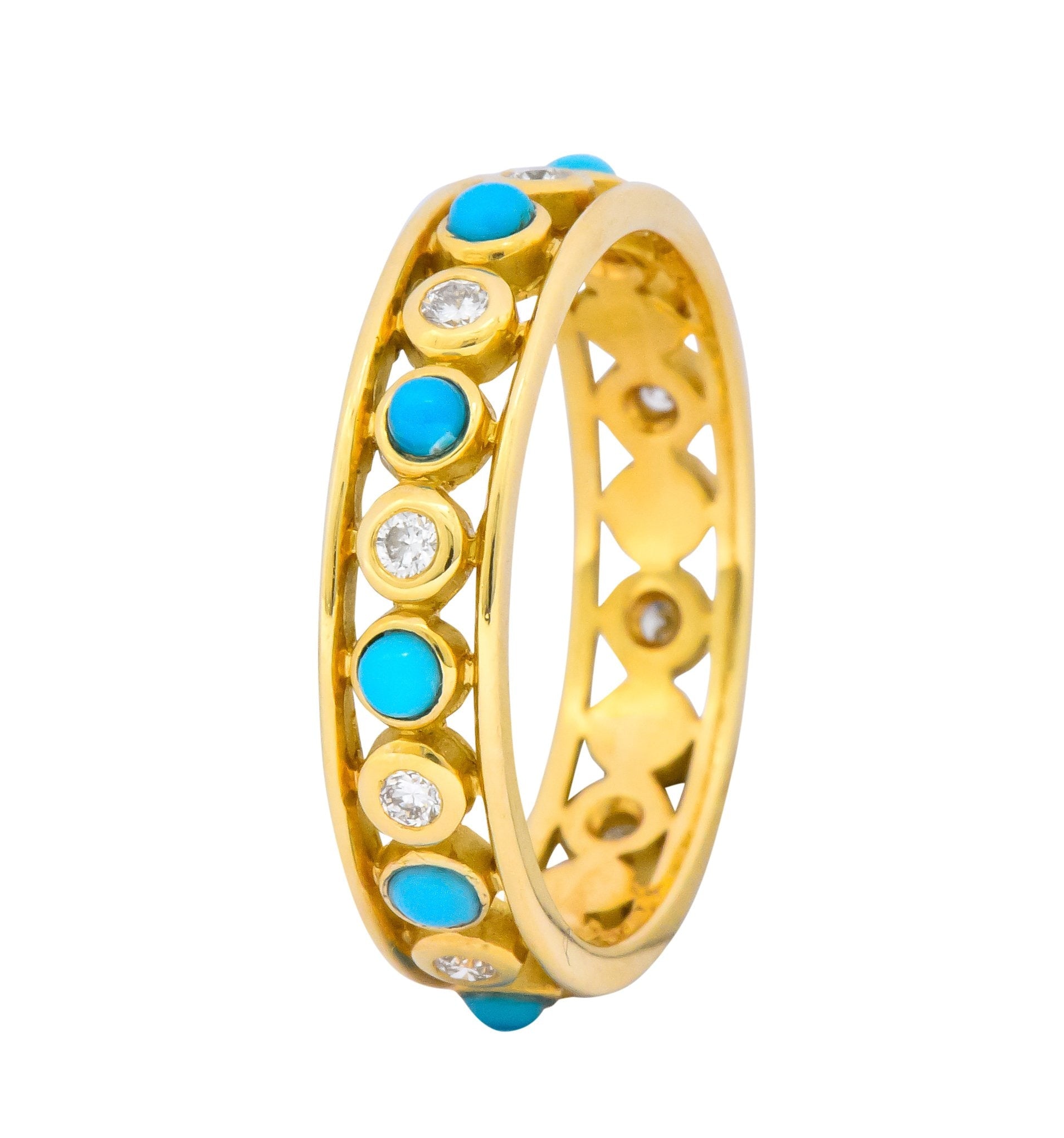 Paloma Picasso Tiffany & Co. Italy Diamond Turquoise 18 Karat Gold Band Ring - Wilson's Estate Jewelry