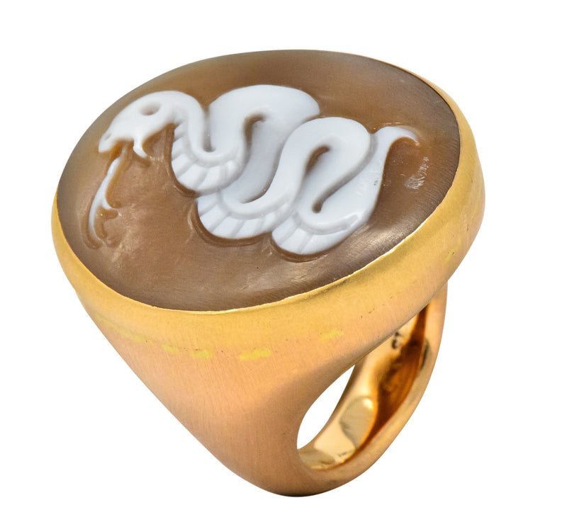 Pomellato Eva Rose Shell 18 Karat Rose Gold Snake Cameo Unisex Ring - Wilson's Estate Jewelry