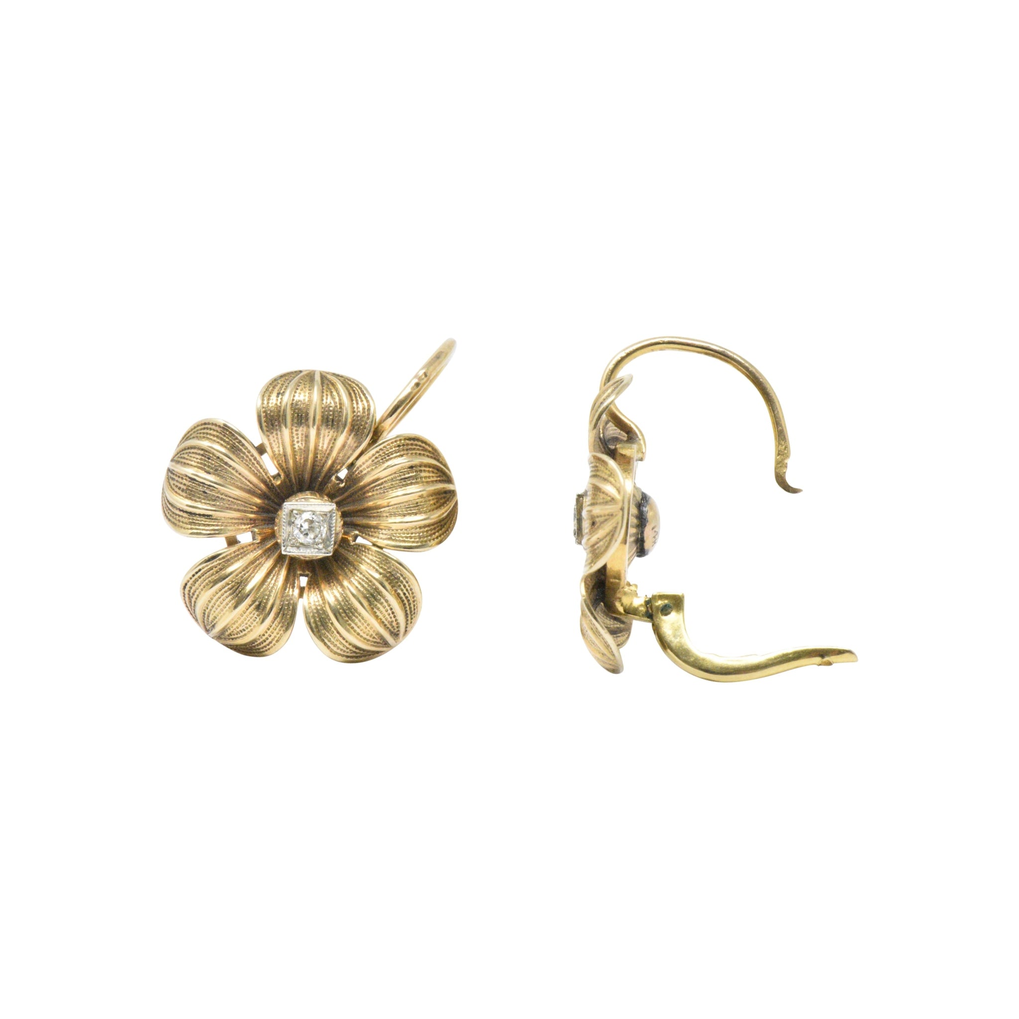 Pretty Diamond & 14K Gold Victorian Flower Earrings Wilson's Estate Jewelry