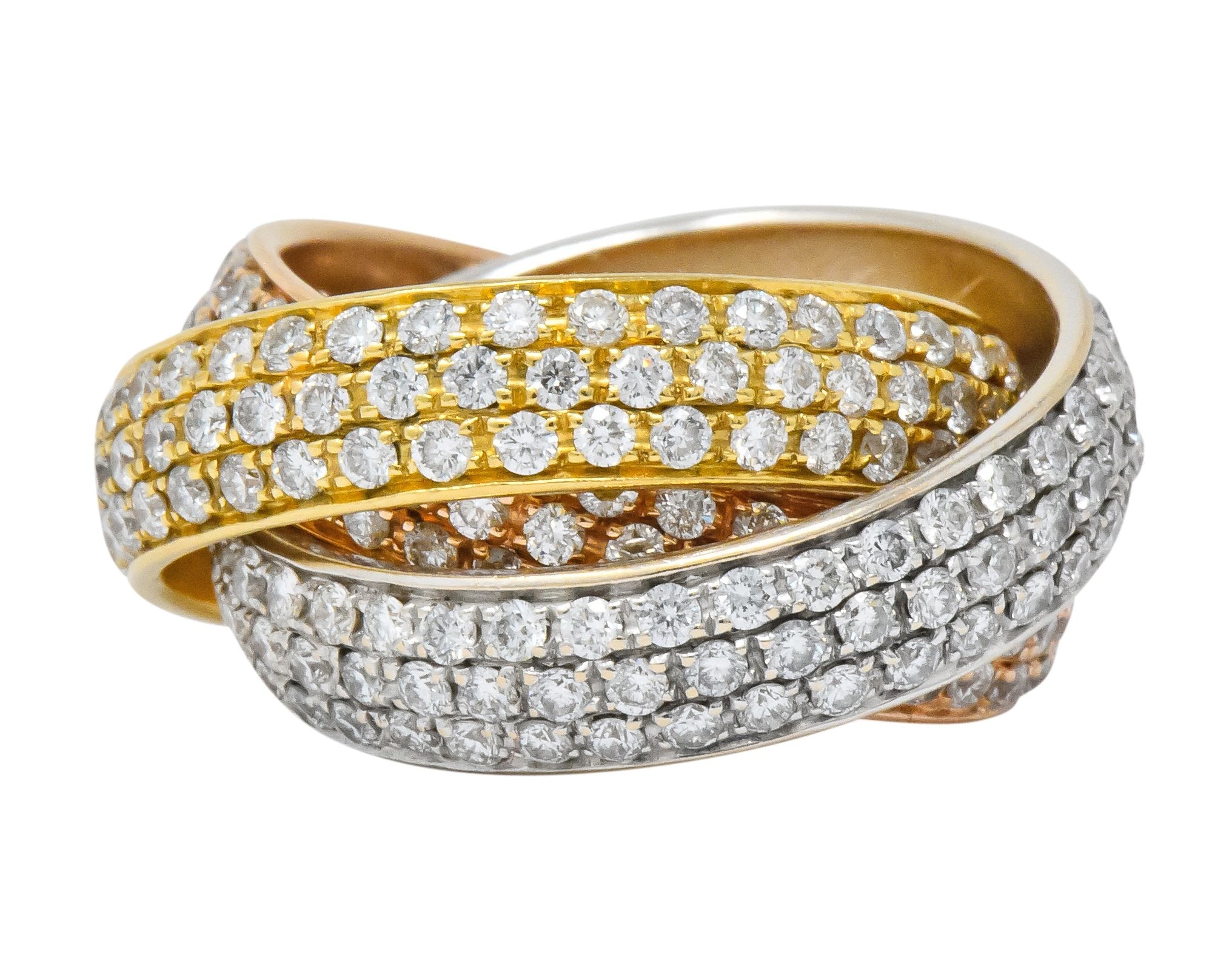 Rabino 5.00 CTW Diamond 18 Karat Tri-Colored Italian Rolling Band Trinity Ring - Wilson's Estate Jewelry