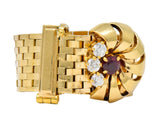 Retro 0.40 CTW Diamond Ruby 14 Karat Gold Buckle Ring - Wilson's Estate Jewelry