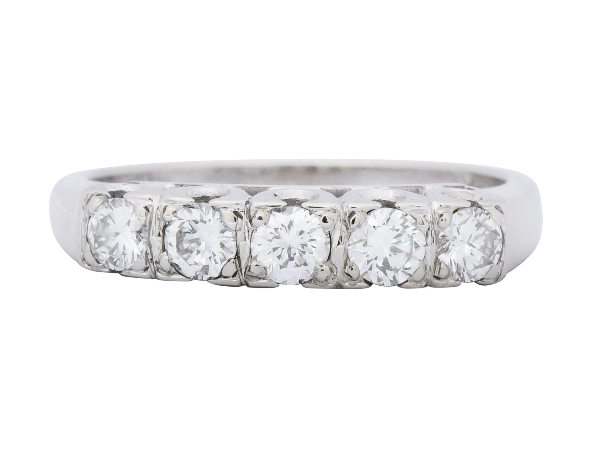 Retro 0.50 CTW Diamond 14 Karat White Gold Anniversary Band Ring 1950's - Wilson's Estate Jewelry