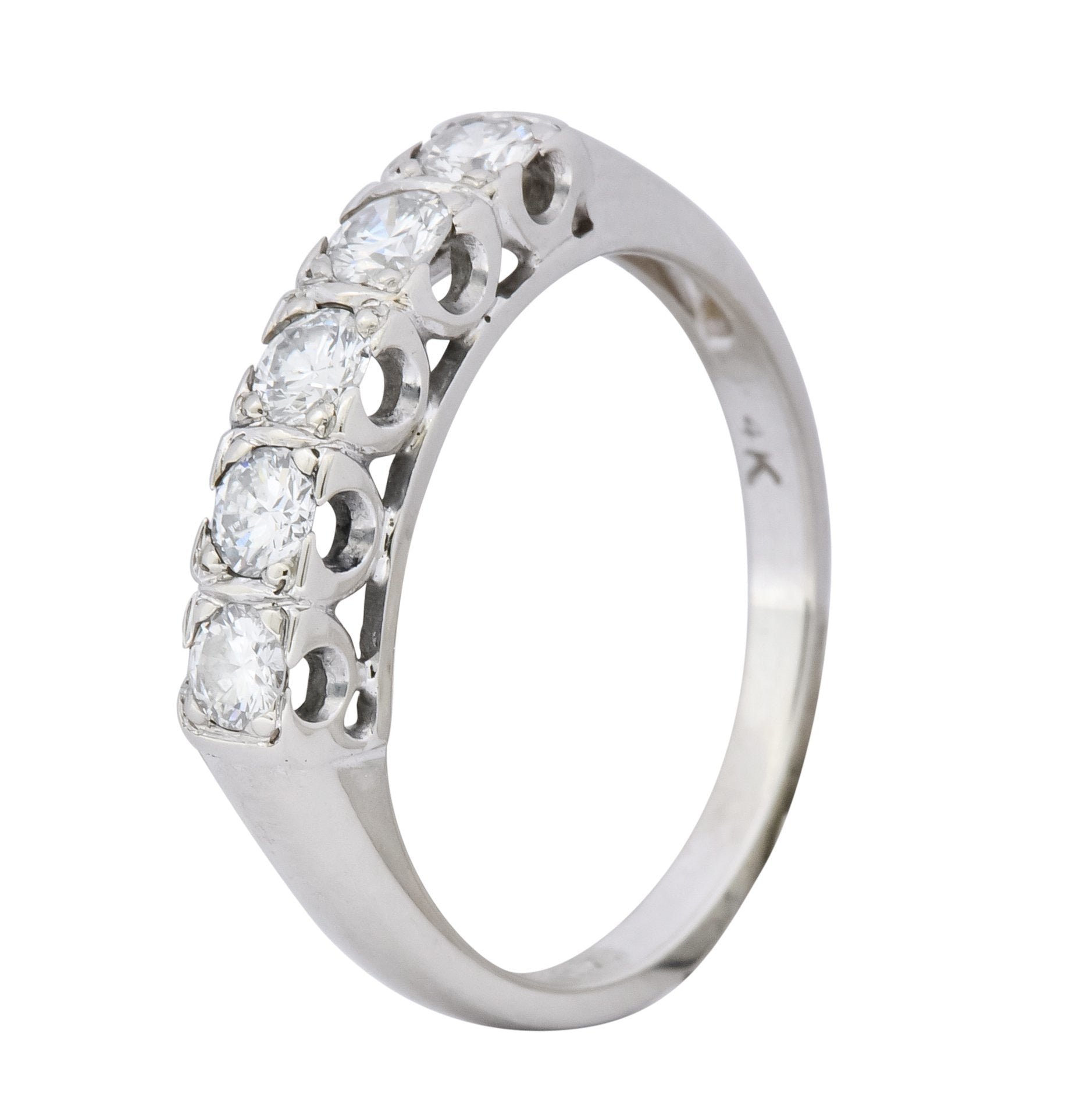 Retro 0.50 CTW Diamond 14 Karat White Gold Anniversary Band Ring 1950's - Wilson's Estate Jewelry