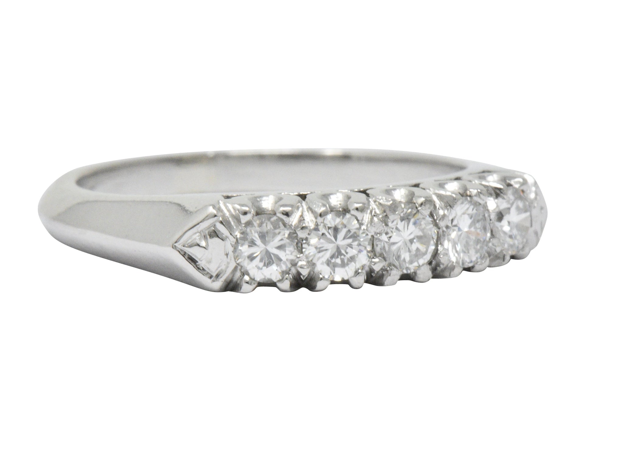 Retro 0.50 CTW Diamond Platinum Fishtail Anniversary Band Ring Wilson's Estate Jewelry