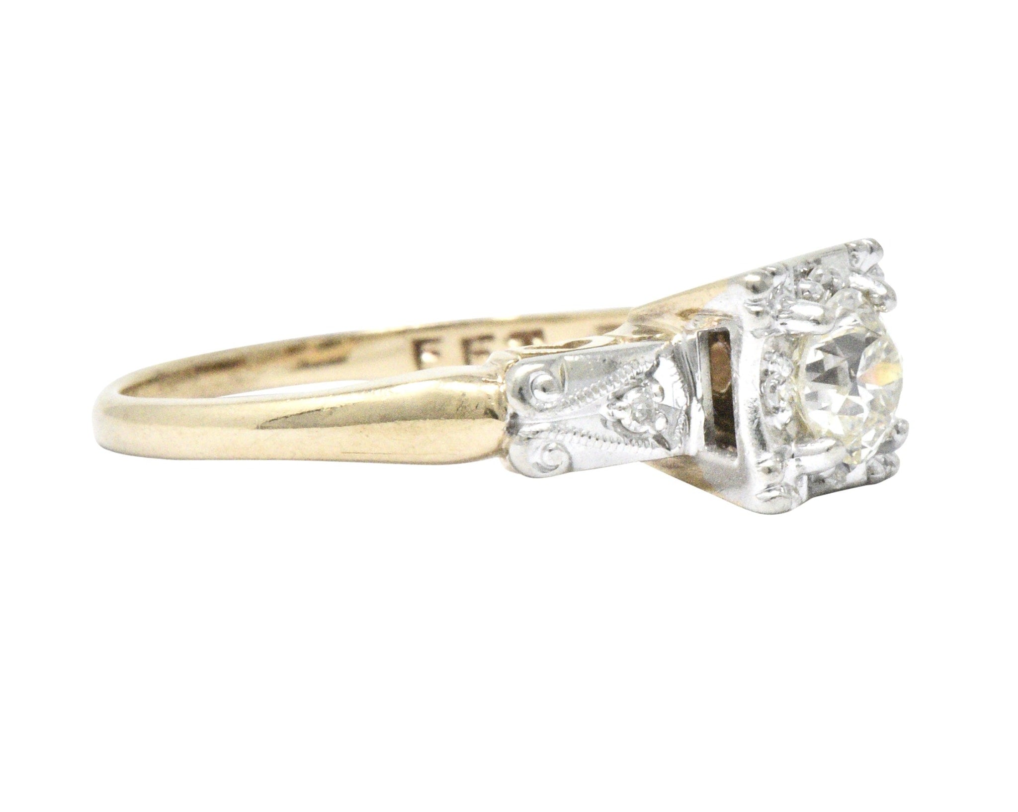 Retro 0.55 CTW Diamond Platinum-Topped 14 Karat Gold Engagement Ring Wilson's Estate Jewelry