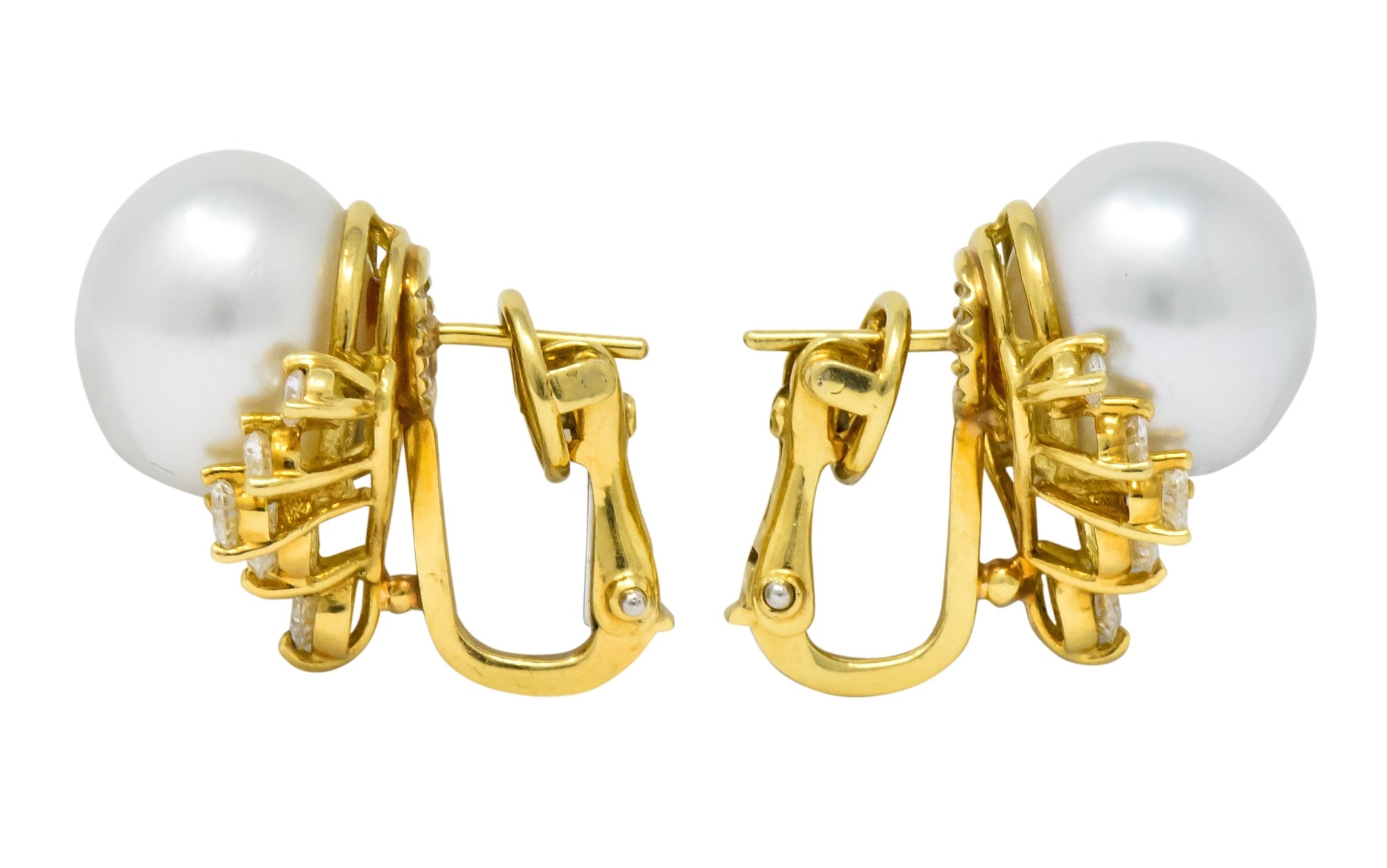 Retro 0.76 CTW Diamond Cultured South Sea Pearl 18 Karat Gold Earrings - Wilson's Estate Jewelry