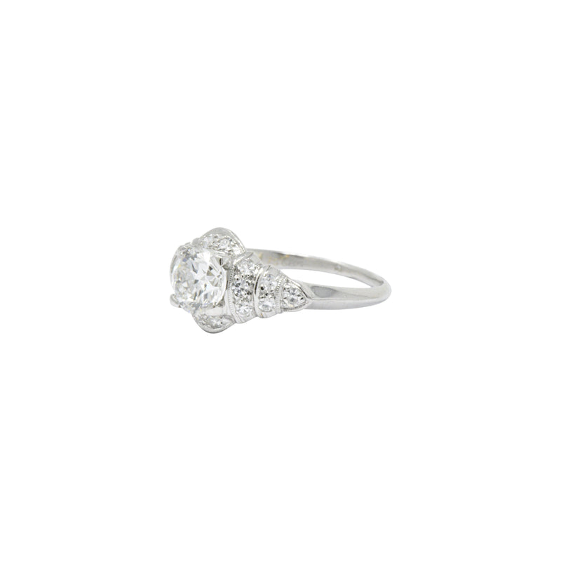 Retro 1.10 CTW Diamond Platinum Engagement Ring Circa 1940's Wilson's Estate Jewelry