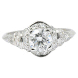 Retro 1.10 CTW Diamond Platinum Engagement Ring Circa 1940's Wilson's Estate Jewelry