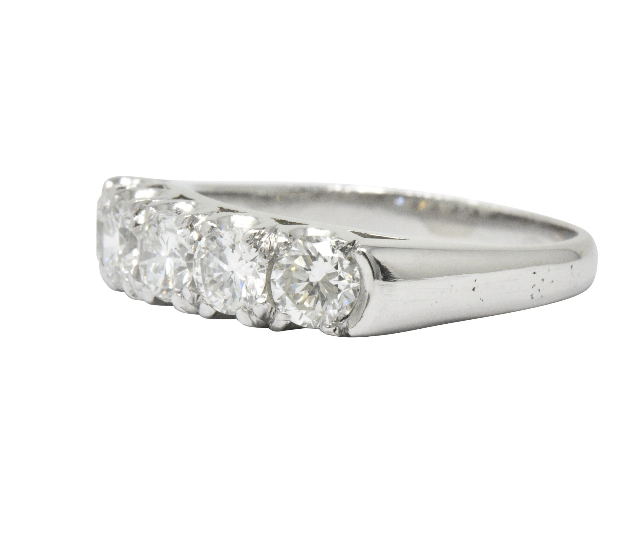 Retro 1.25 CTW Diamond Platinum 5 Stone Anniversary Band Stackable Ring Wilson's Estate Jewelry