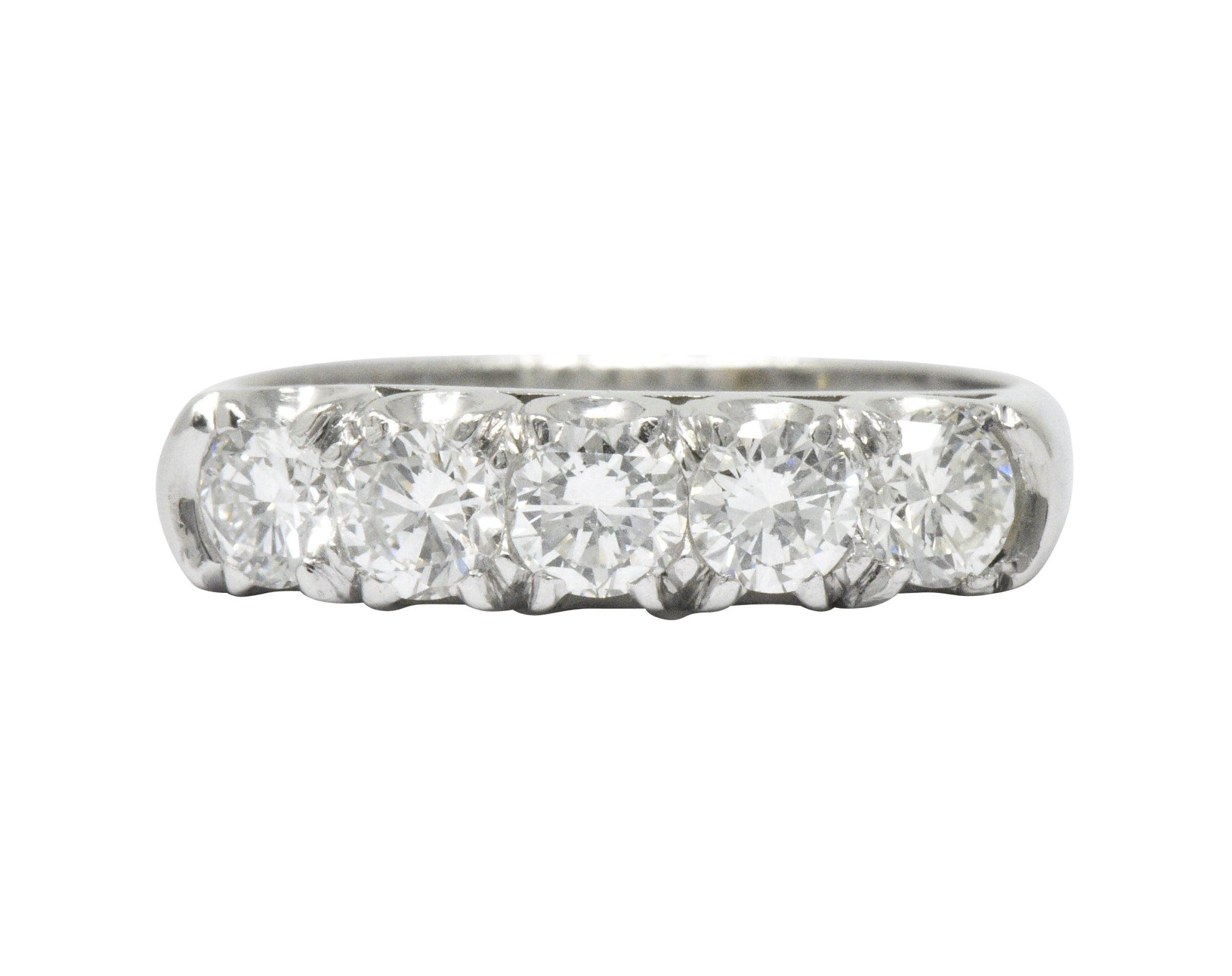 Retro 1.25 CTW Diamond Platinum 5 Stone Anniversary Band Stackable Ring Wilson's Estate Jewelry