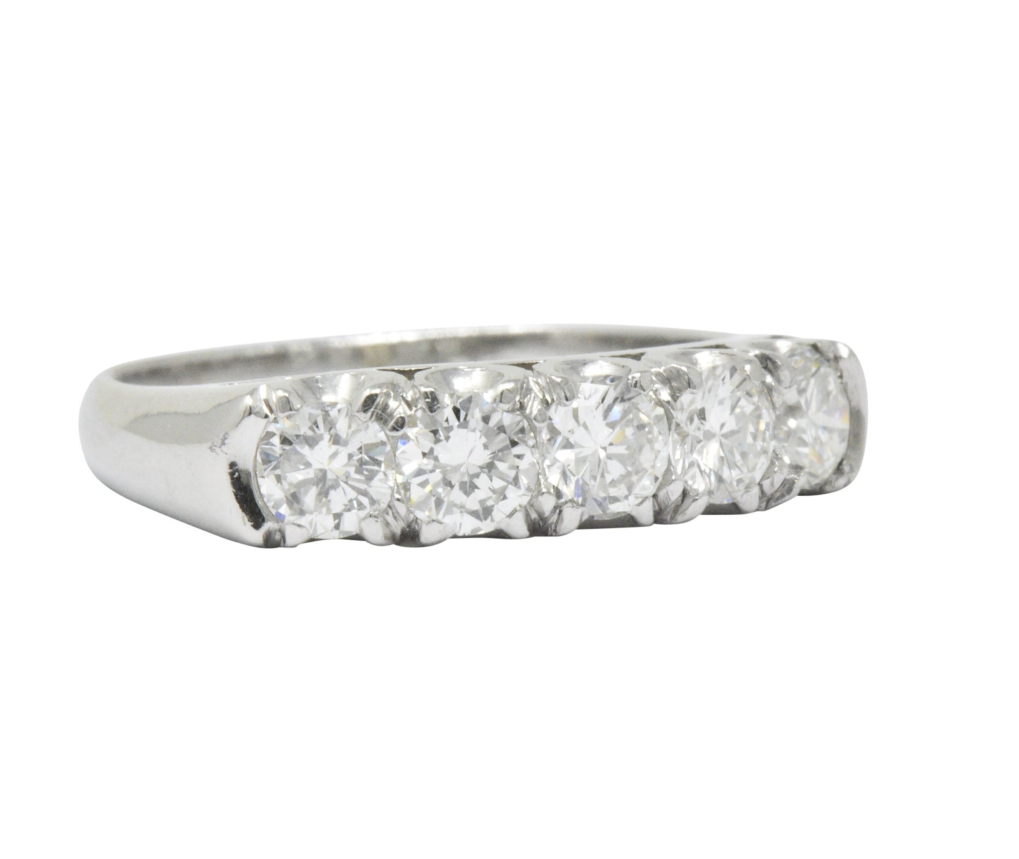 Retro 1.25 CTW Diamond Platinum 5 Stone Anniversary Band Stackable Ring Wilson's Estate Jewelry