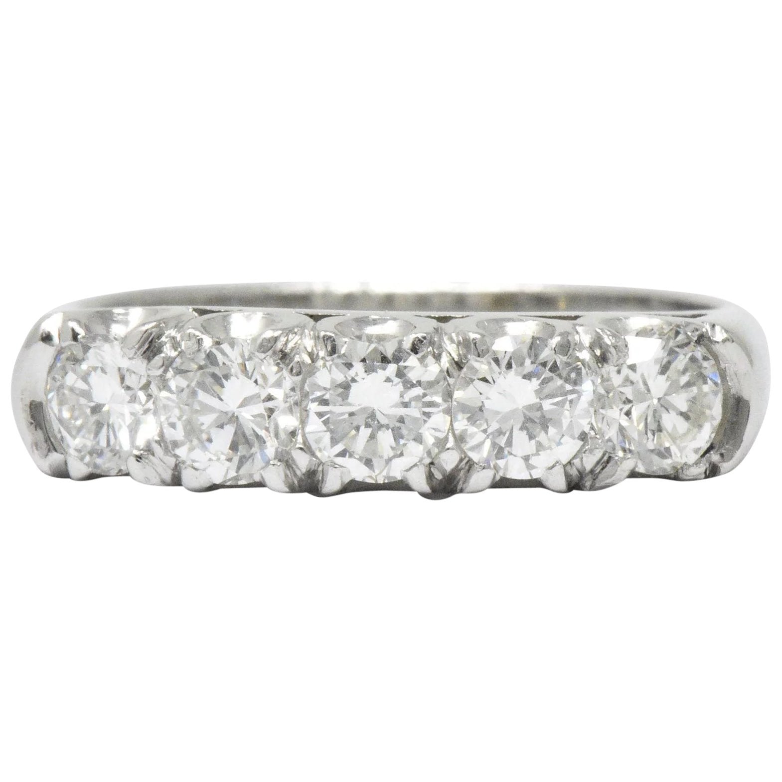 Retro 1.25 CTW Diamond Platinum 5 Stone Anniversary Band Stackable Ring Wilson's Estate Jewelry