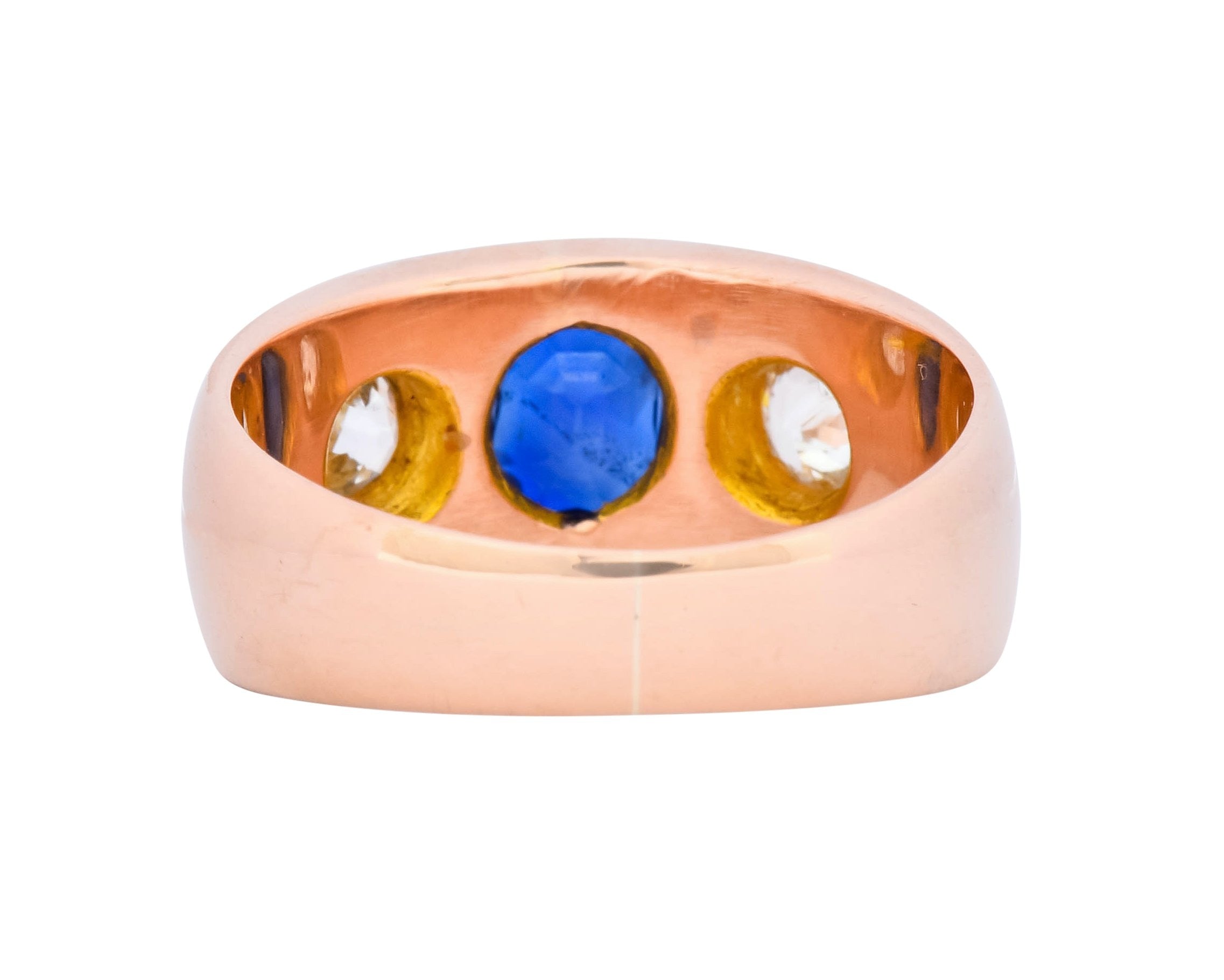 Retro 1.40 CTW Sapphire Diamond 18 Karat Rose Gold Unisex Gypsy Band Ring - Wilson's Estate Jewelry