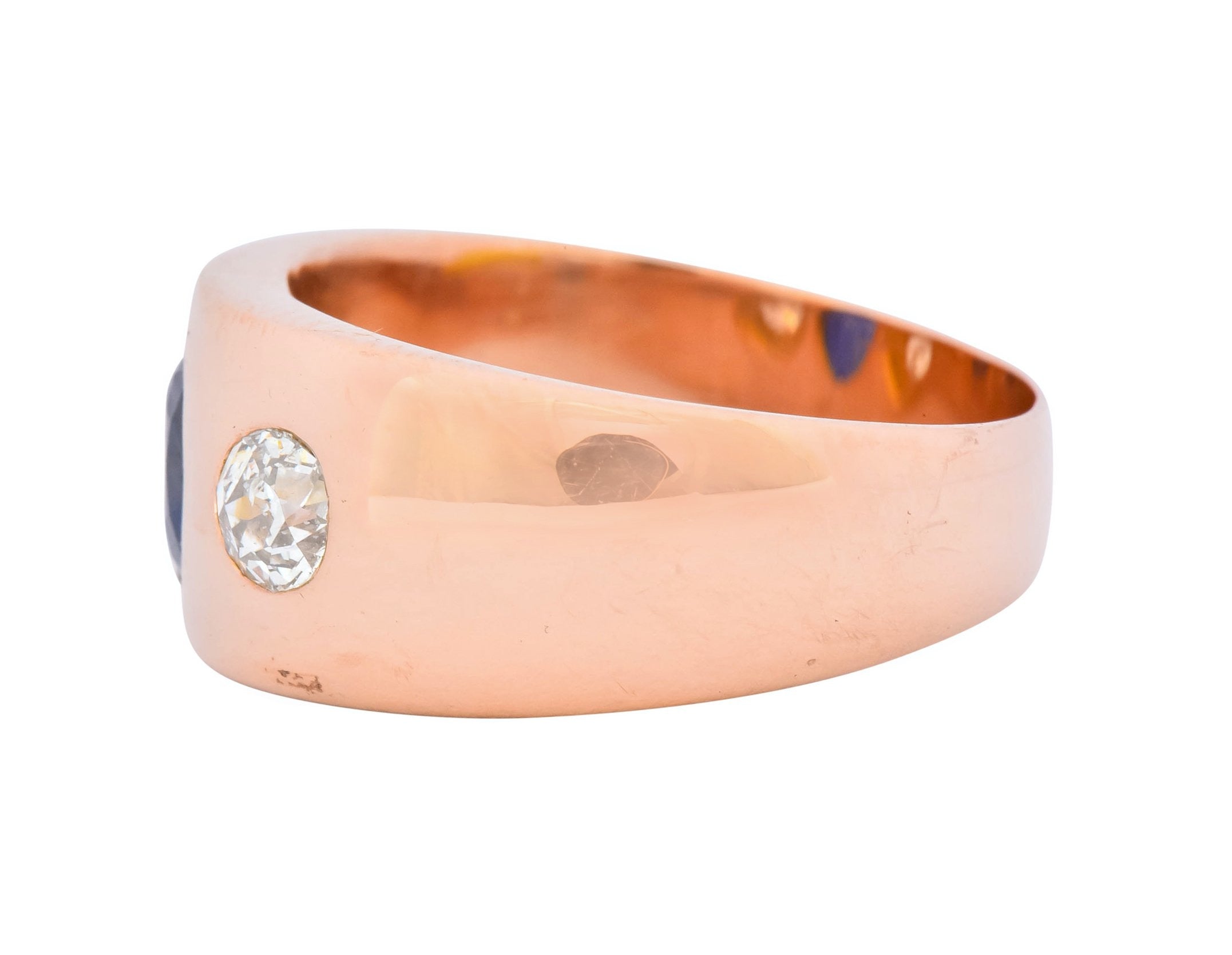 Retro 1.40 CTW Sapphire Diamond 18 Karat Rose Gold Unisex Gypsy Band Ring - Wilson's Estate Jewelry
