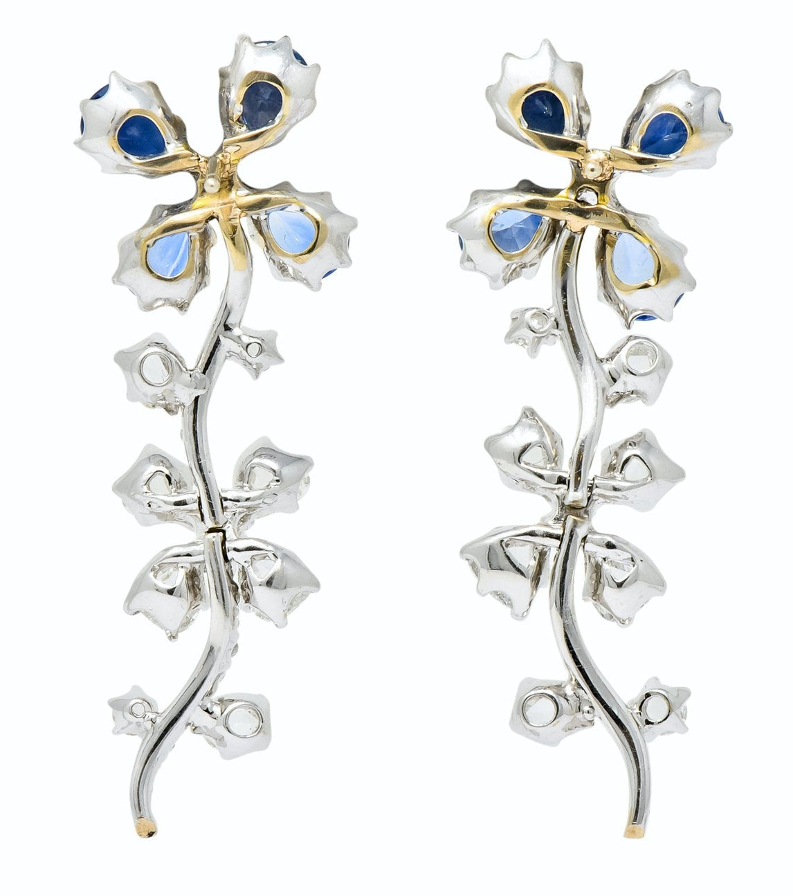 Retro 11.52 CTW Diamond Sapphire Platinum Articulated Flower Earrings - Wilson's Estate Jewelry