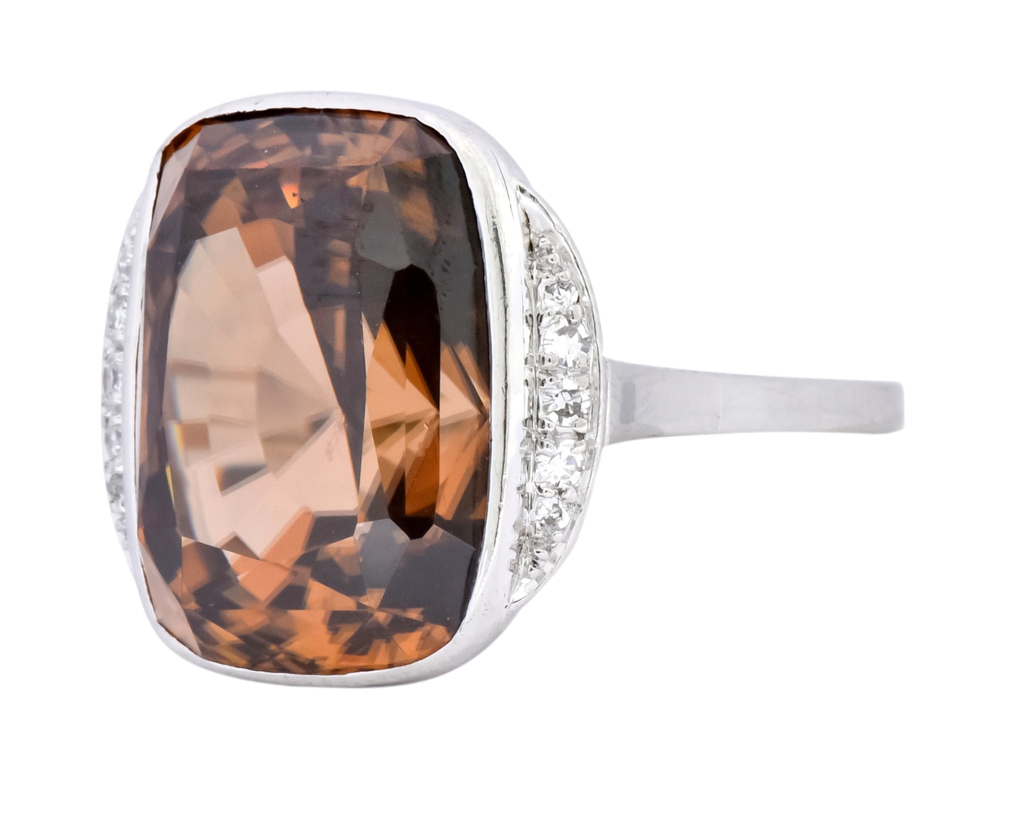 Retro 12.08 CTW Zircon Diamond Platinum-Topped 14 Karat White Gold Ring 1940's - Wilson's Estate Jewelry